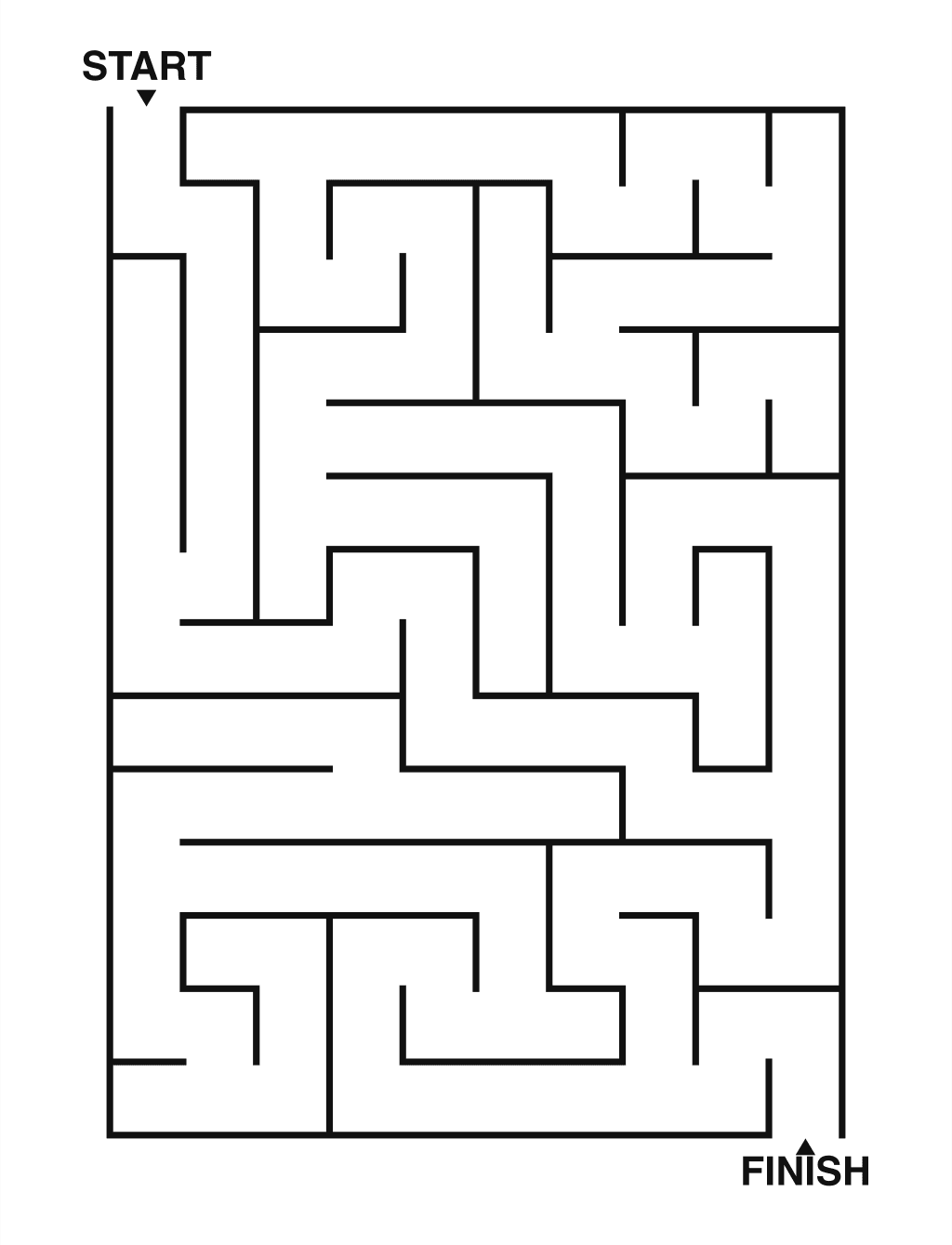 Easy maze puzzle printable, 10 by 14 grid