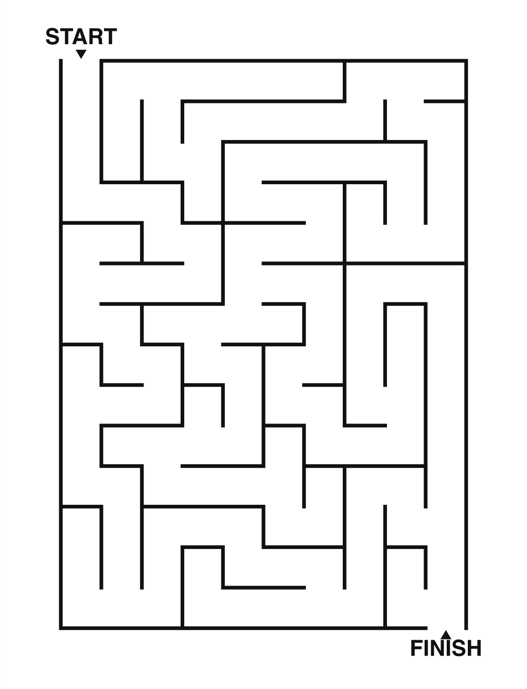 Easy maze puzzle printable, 10 by 14 grid