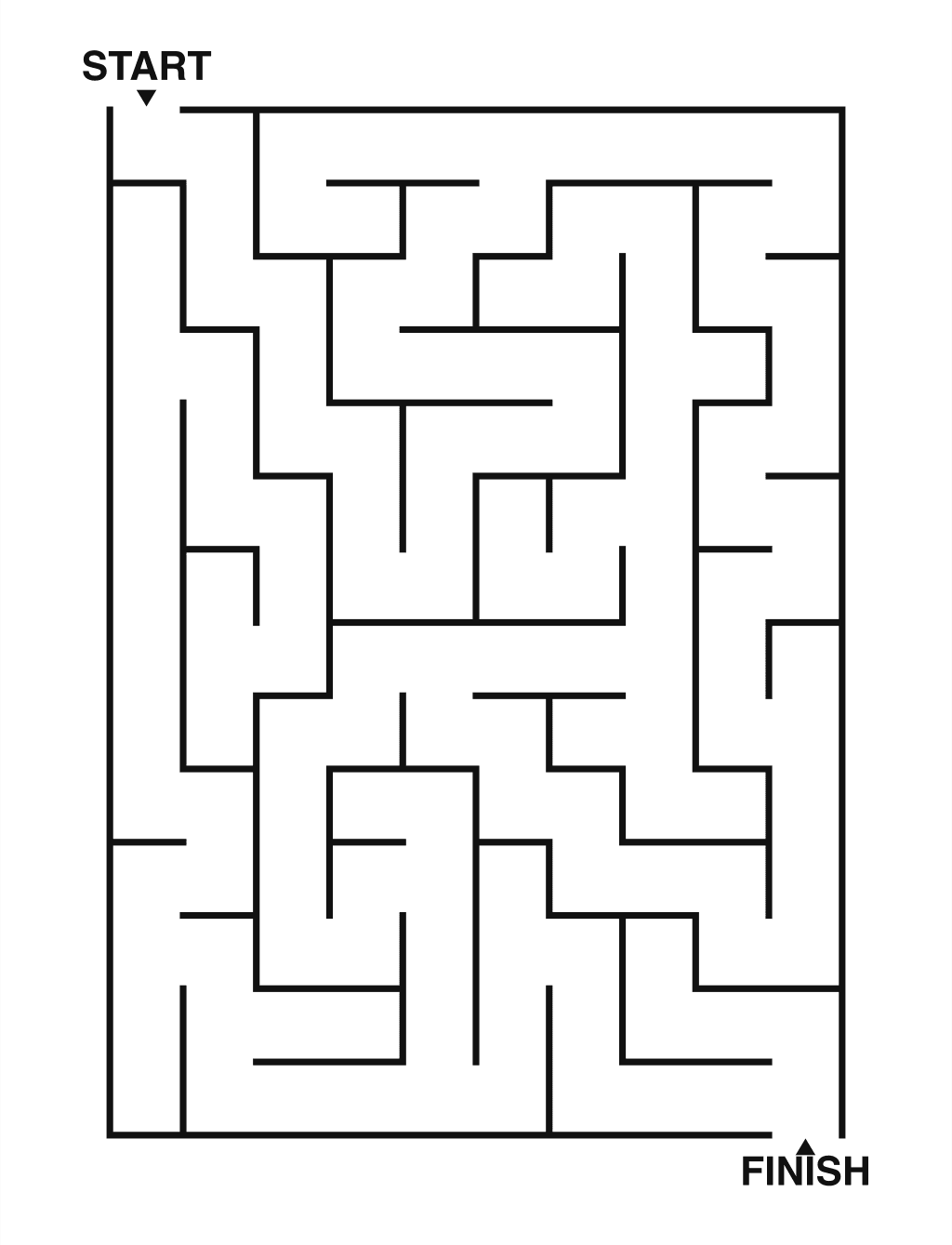 Easy maze puzzle printable, 10 by 14 grid