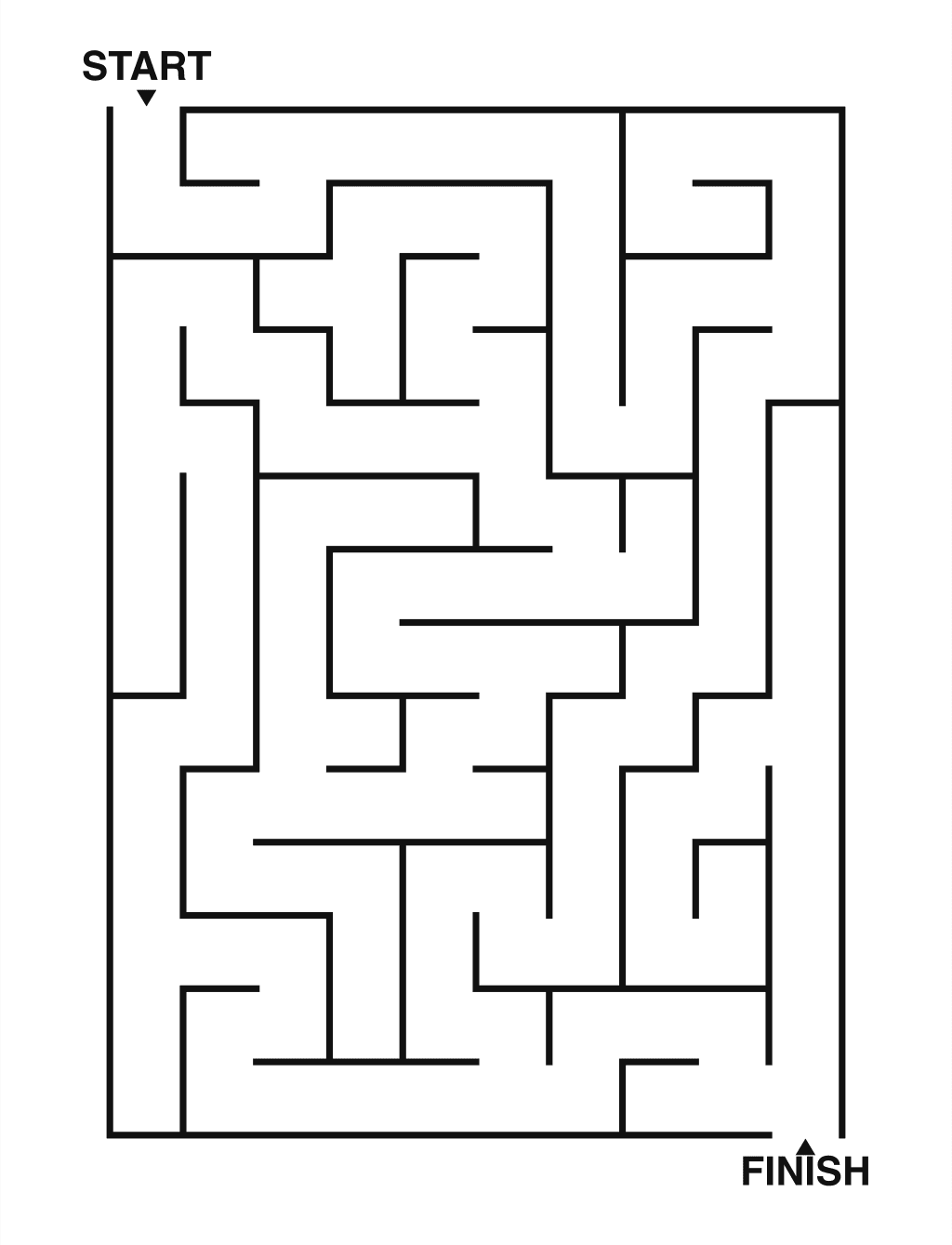 Easy maze puzzle printable, 10 by 14 grid