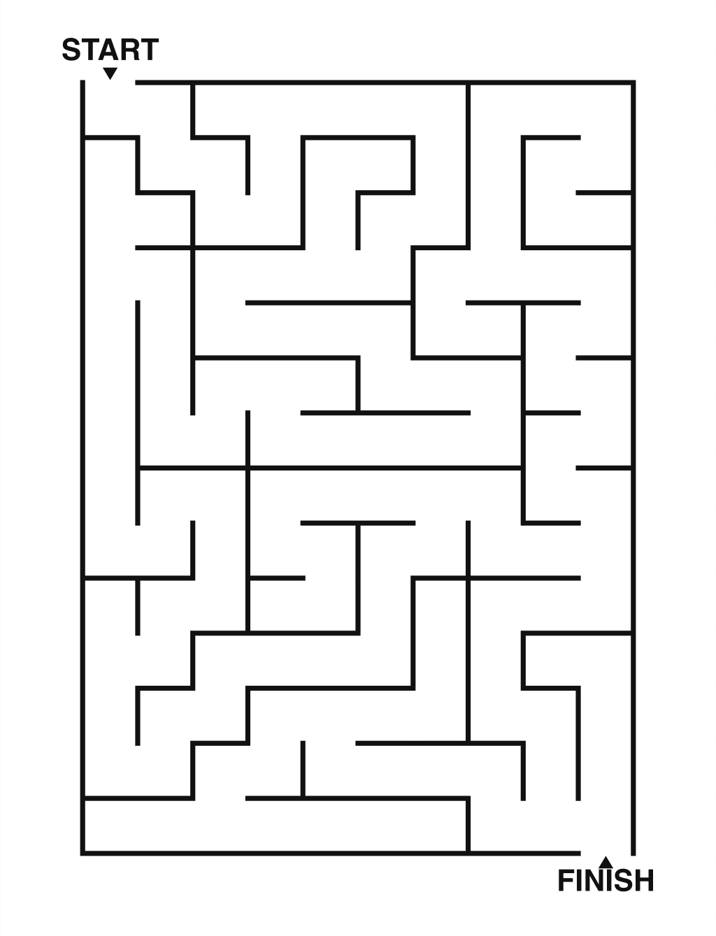 Easy maze puzzle printable, 10 by 14 grid