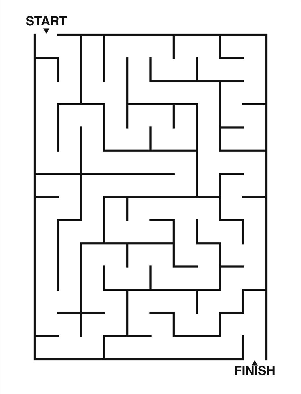 Easy maze puzzle printable, 10 by 14 grid