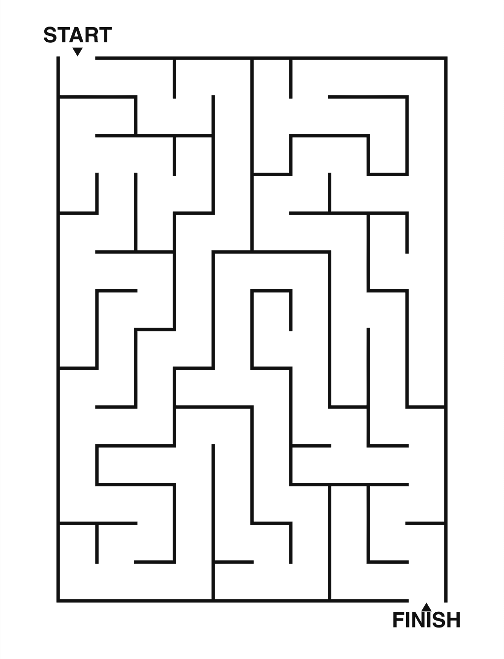 Easy maze puzzle printable, 10 by 14 grid