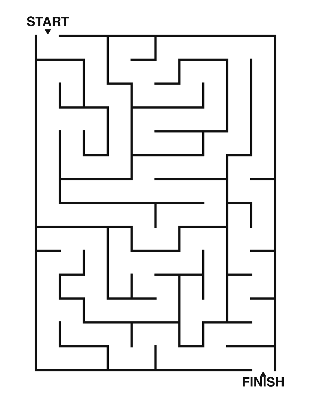 Easy maze puzzle printable, 10 by 14 grid