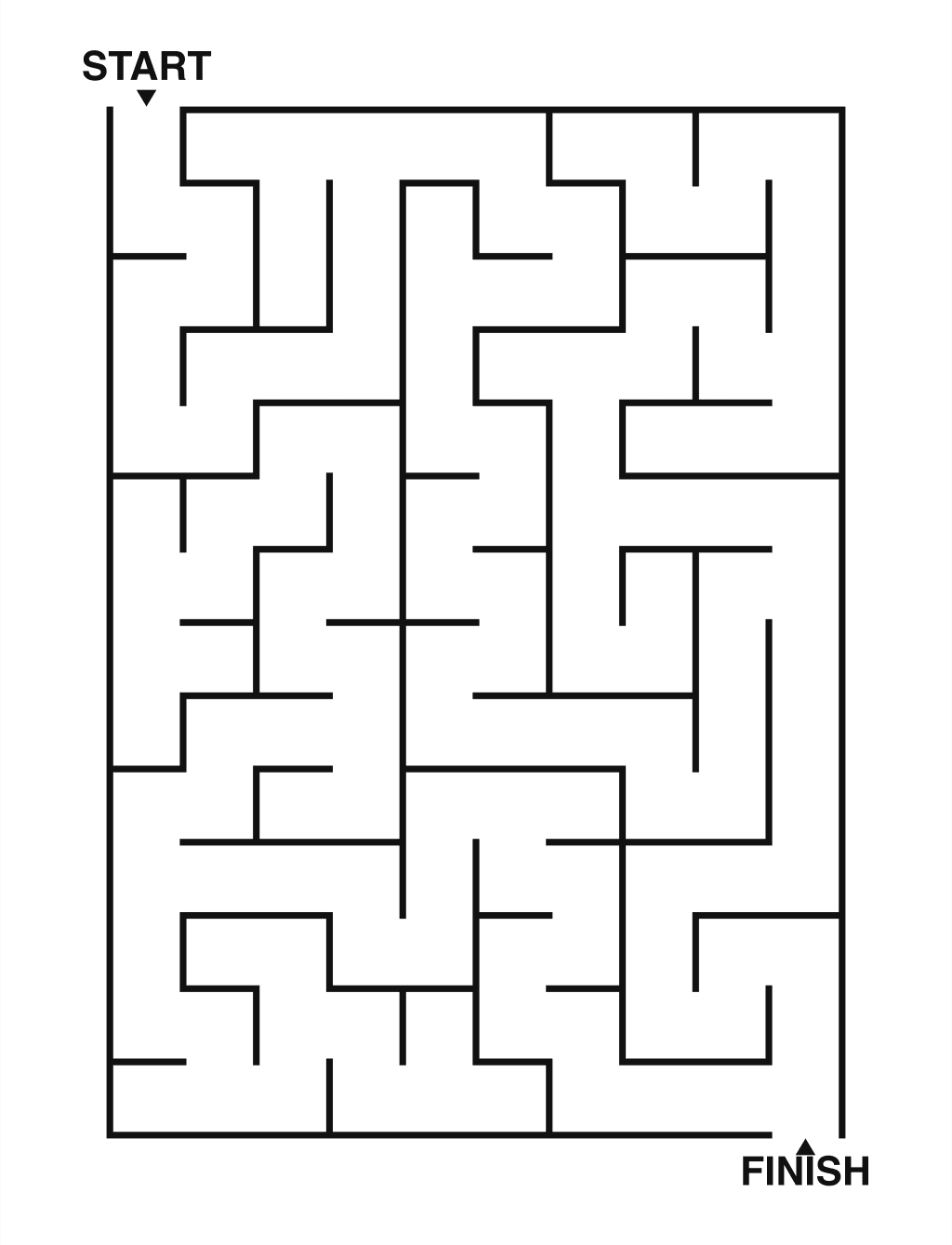 Easy maze puzzle printable, 10 by 14 grid
