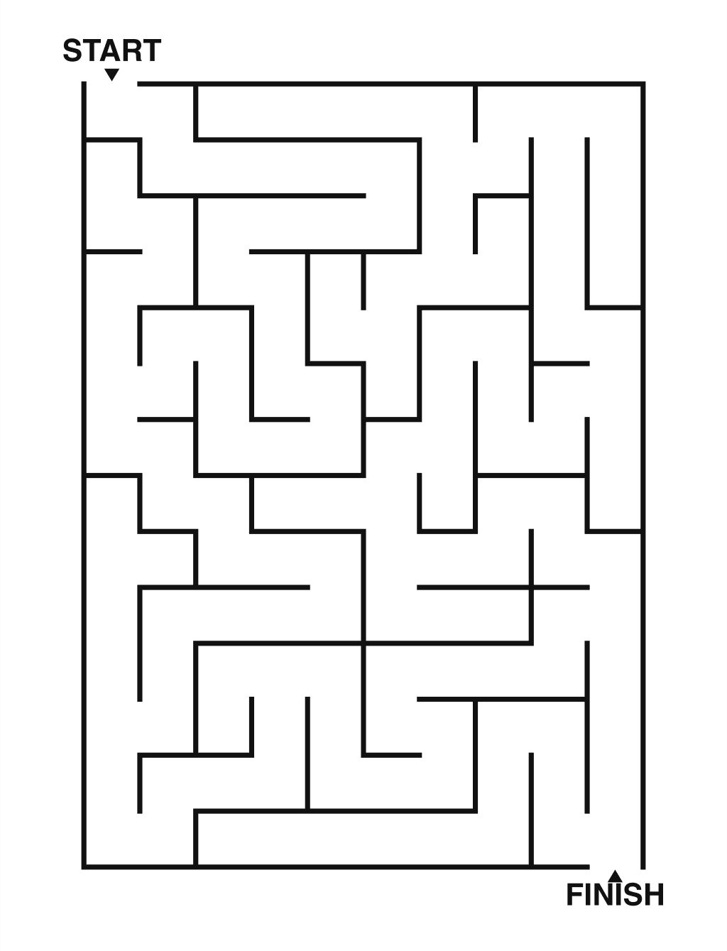 Easy maze puzzle printable, 10 by 14 grid