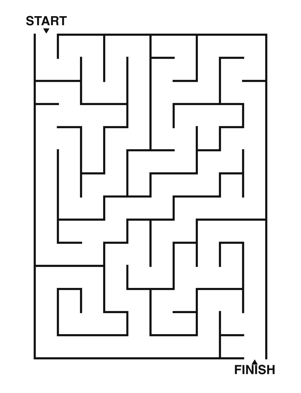 Easy maze puzzle printable, 10 by 14 grid