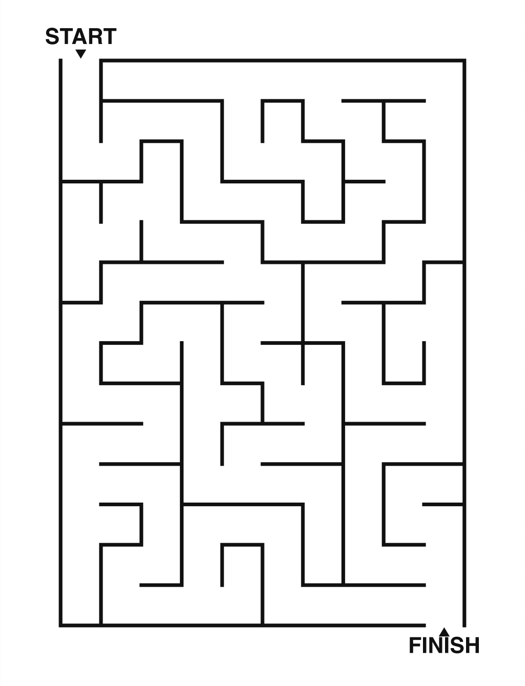 Easy maze puzzle printable, 10 by 14 grid