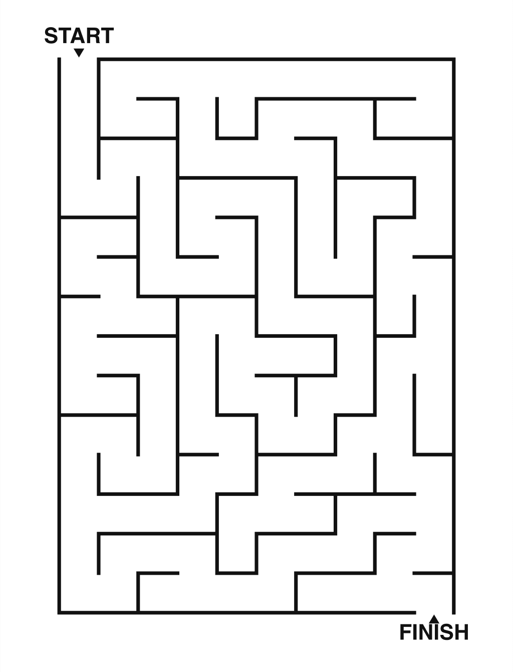 Easy maze puzzle printable, 10 by 14 grid