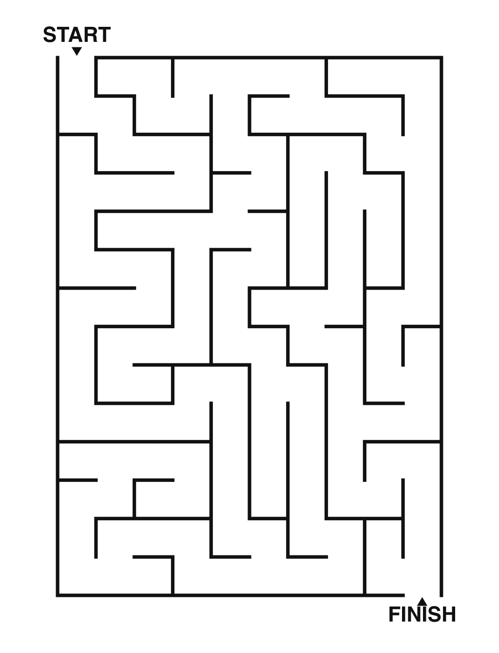 Easy maze puzzle printable, 10 by 14 grid