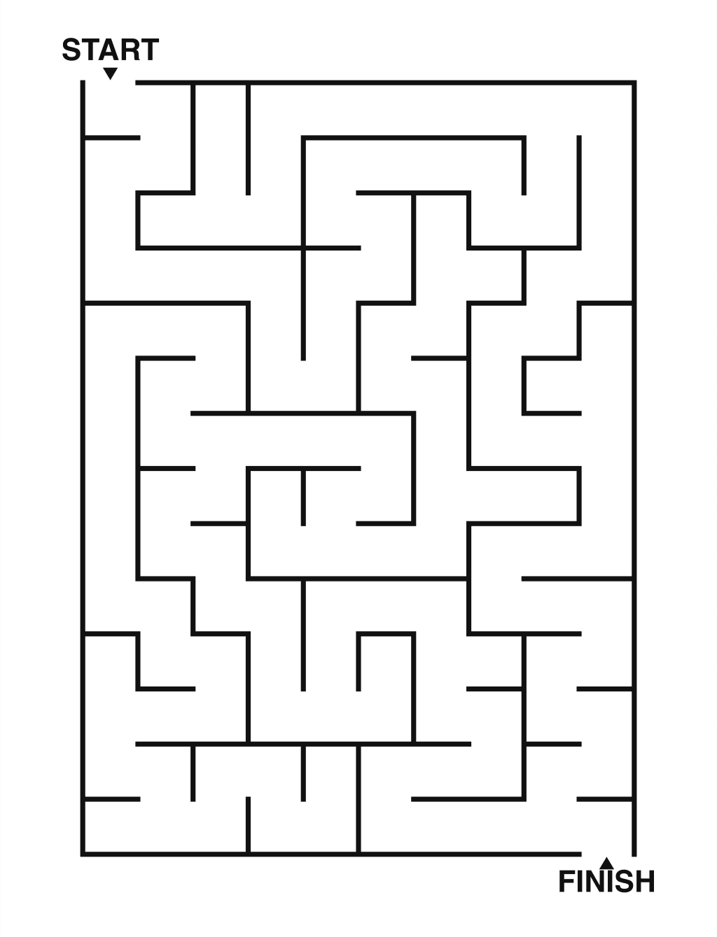 Easy maze puzzle printable, 10 by 14 grid