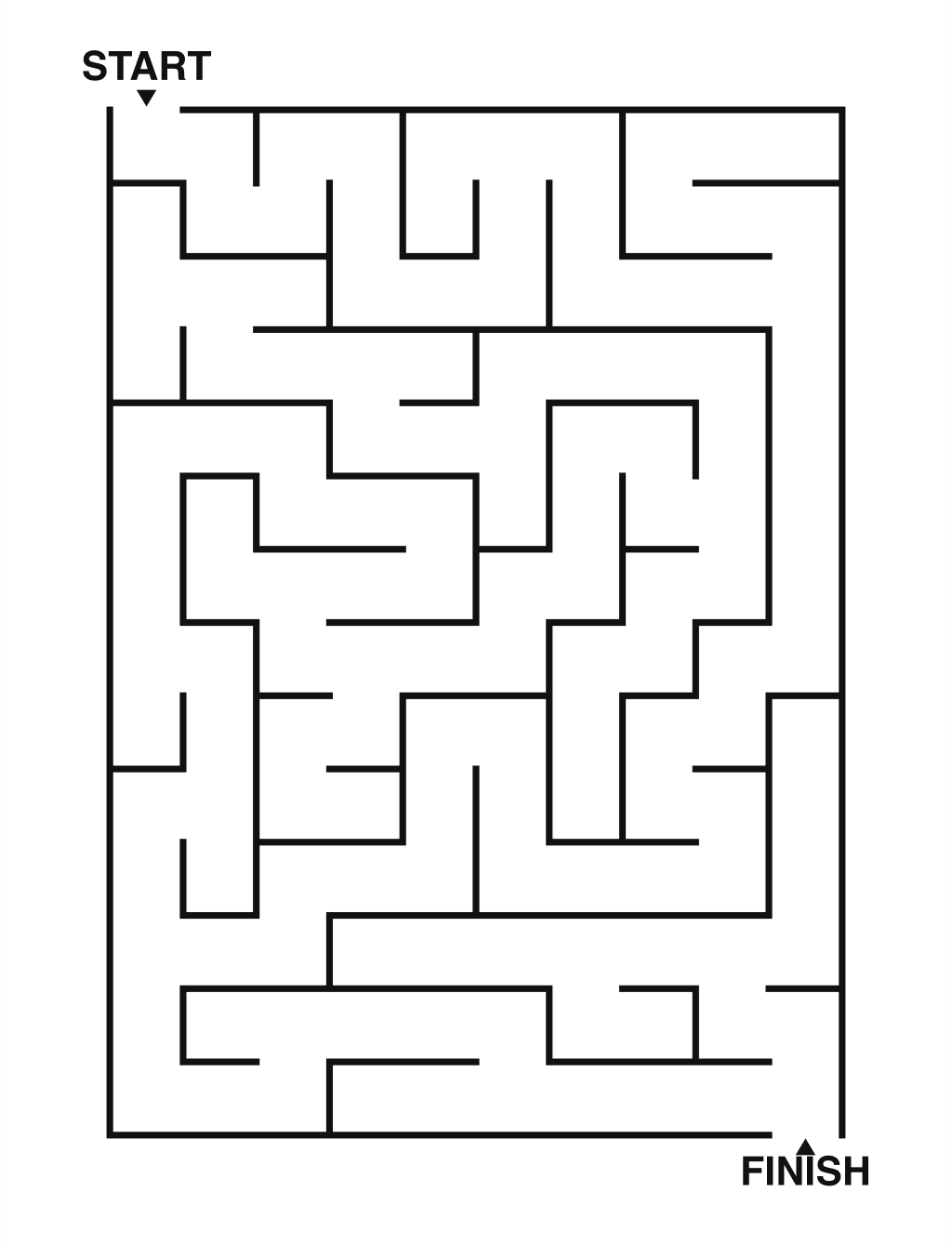 Easy maze puzzle printable, 10 by 14 grid
