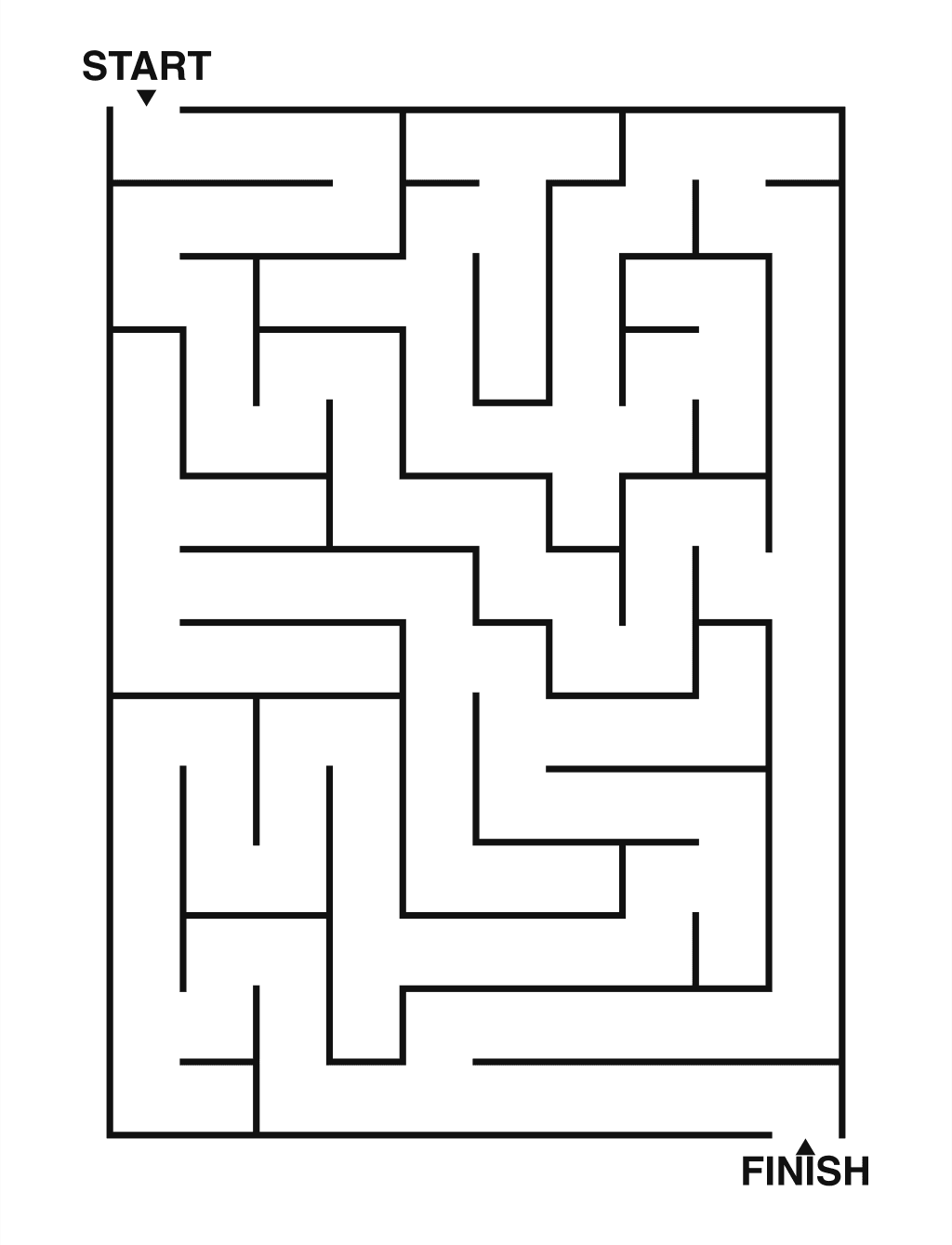 Easy maze puzzle printable, 10 by 14 grid
