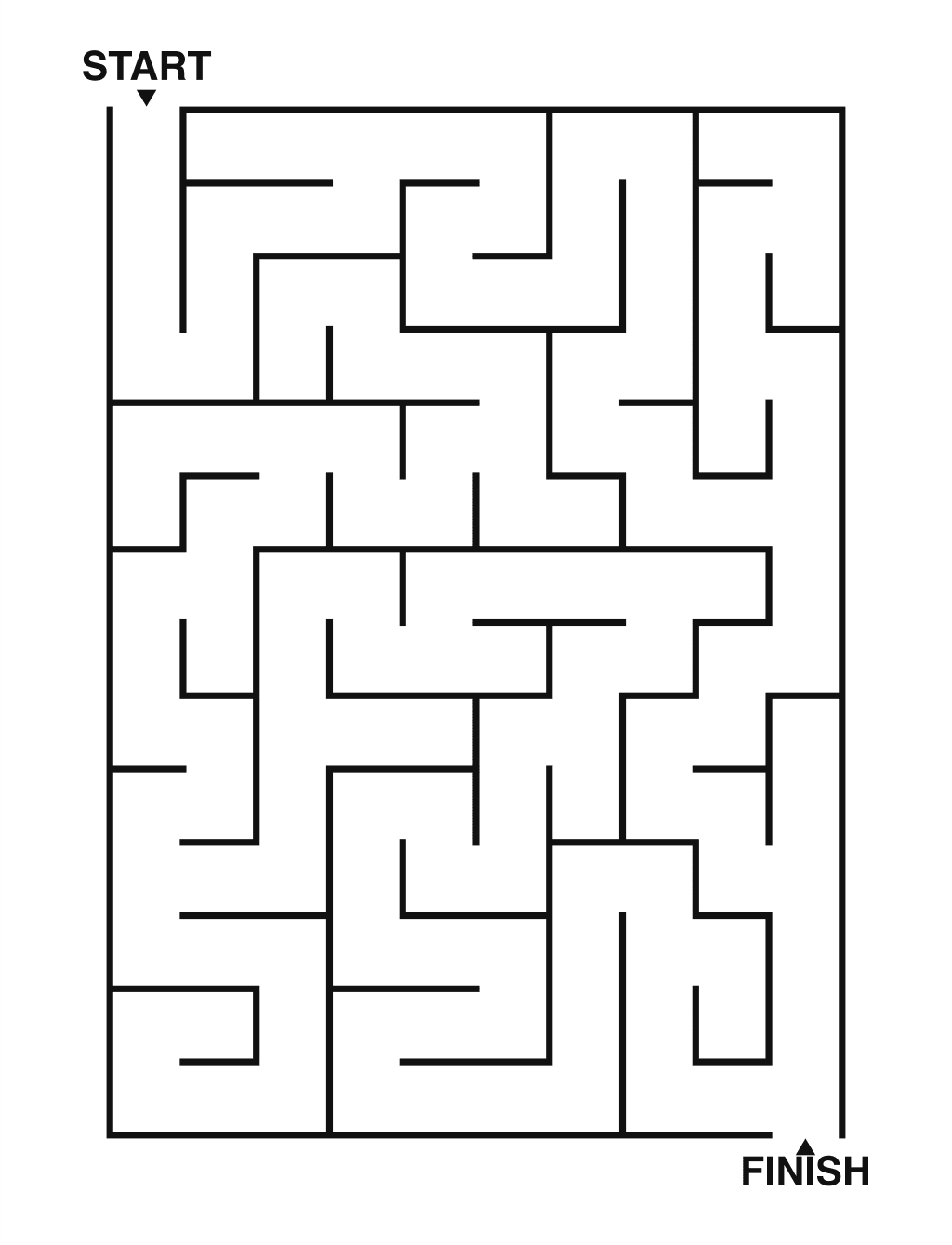 Easy maze puzzle printable, 10 by 14 grid