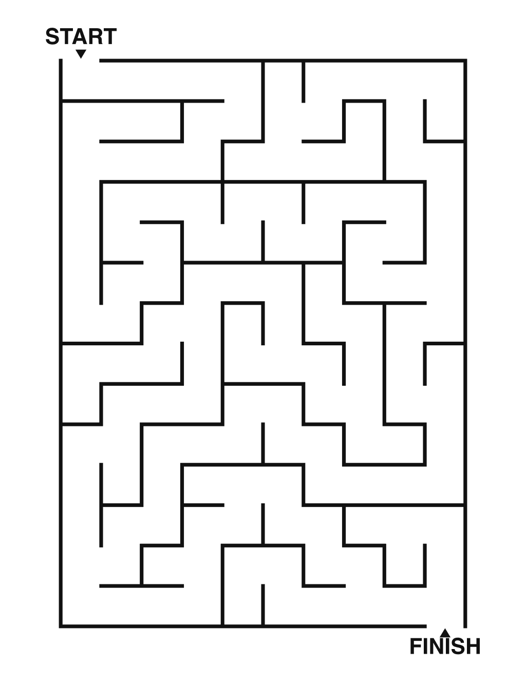 Easy maze puzzle printable, 10 by 14 grid