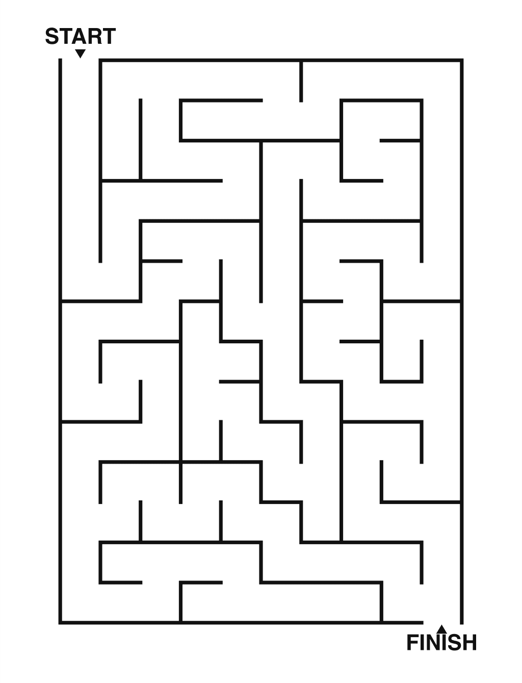 Easy maze puzzle printable, 10 by 14 grid