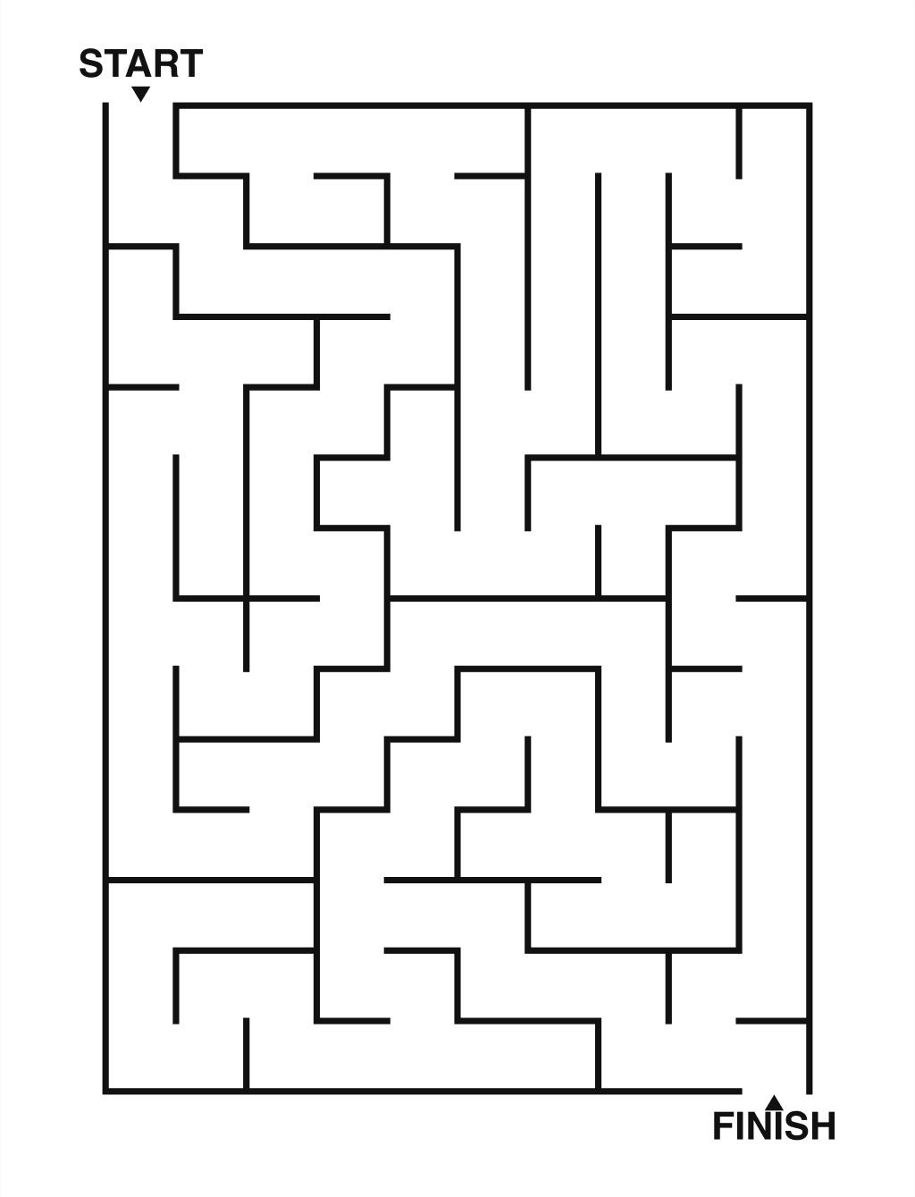 Easy maze puzzle printable, 10 by 14 grid