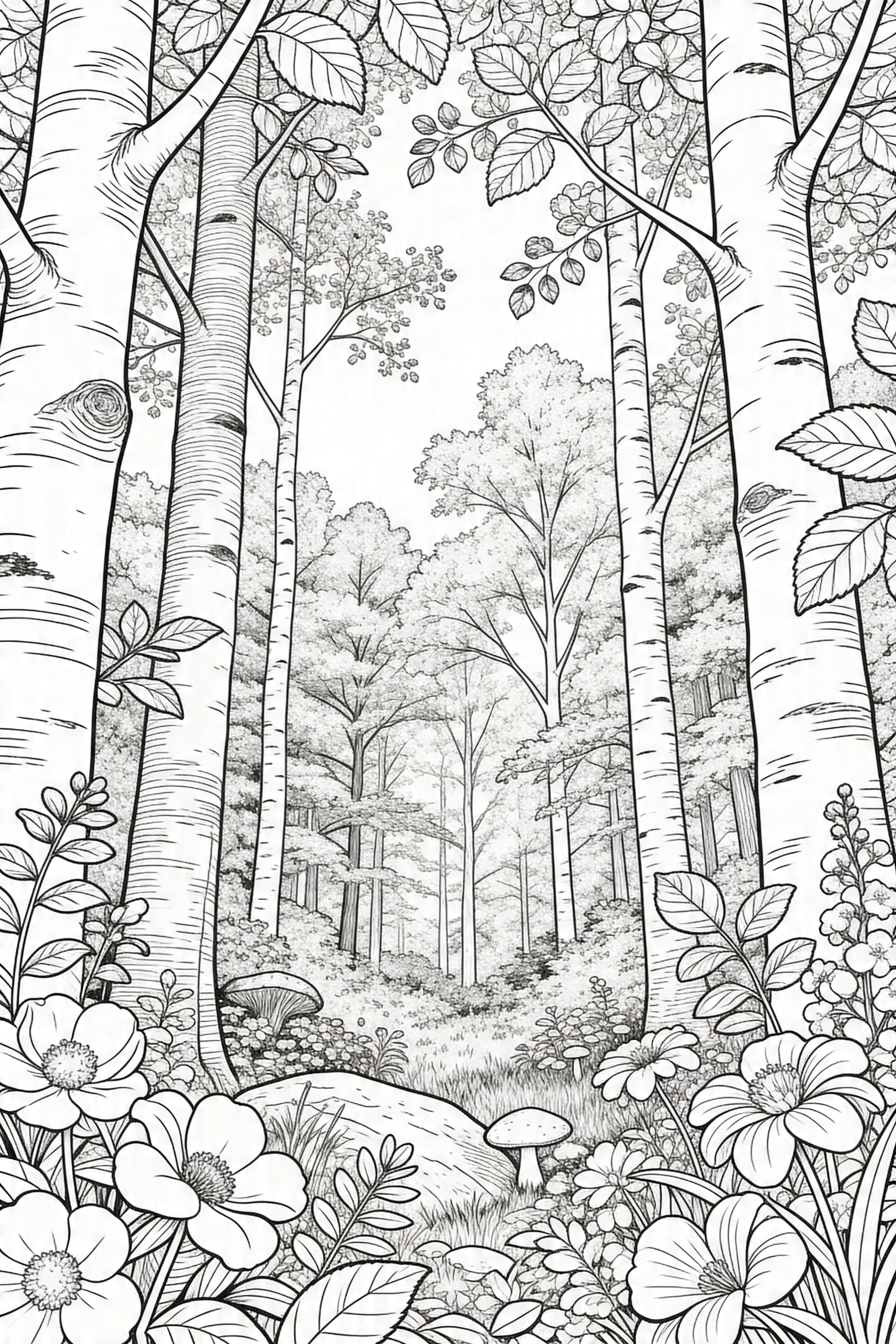 Realistic Forest in Spring Coloring Page