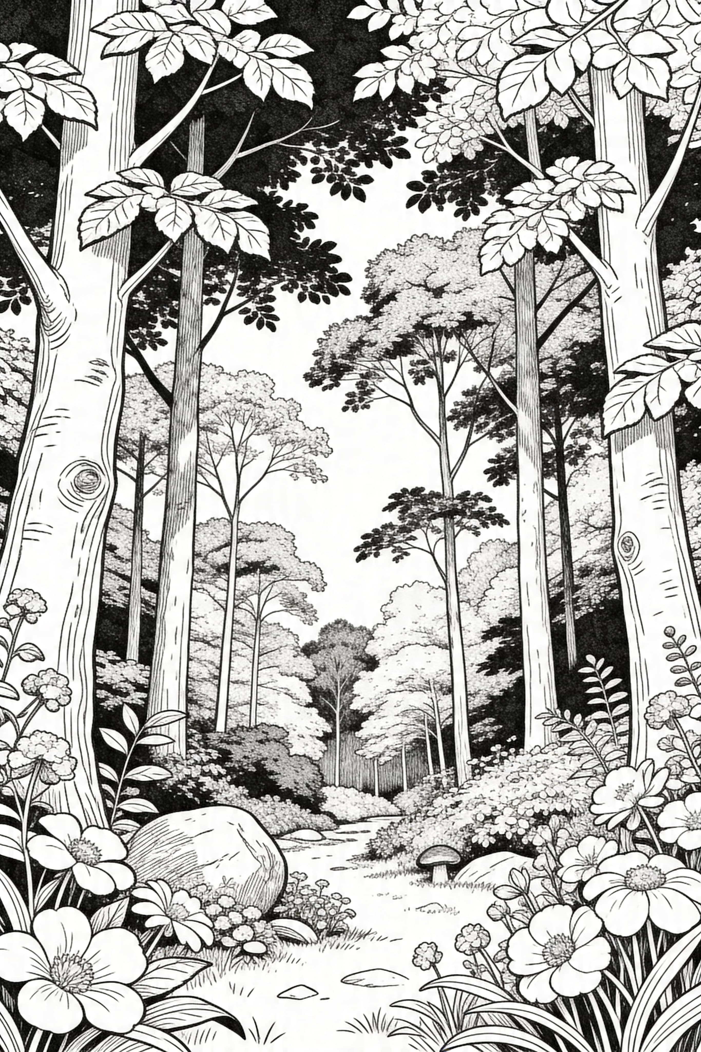 Vintage Style Forest in Spring Coloring Page