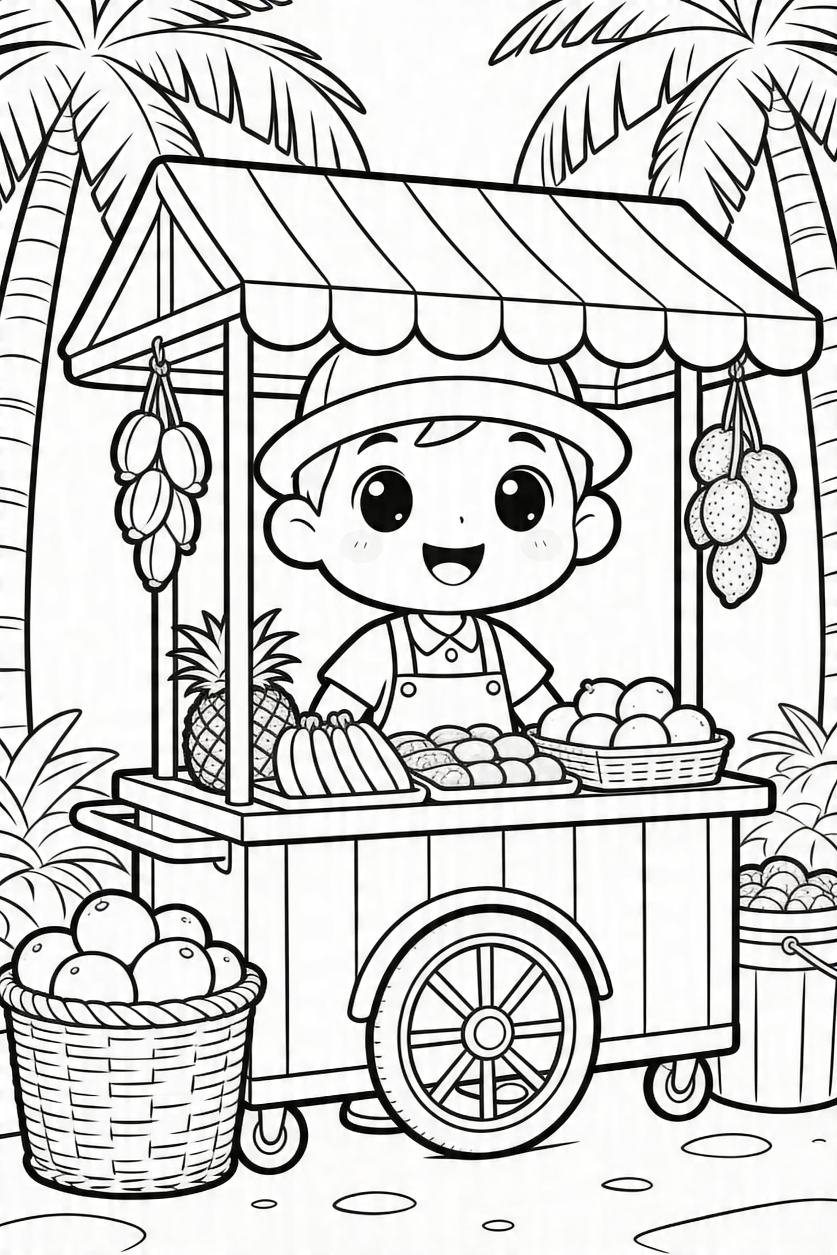 Cute Cartoon Street Vendor Coloring Page