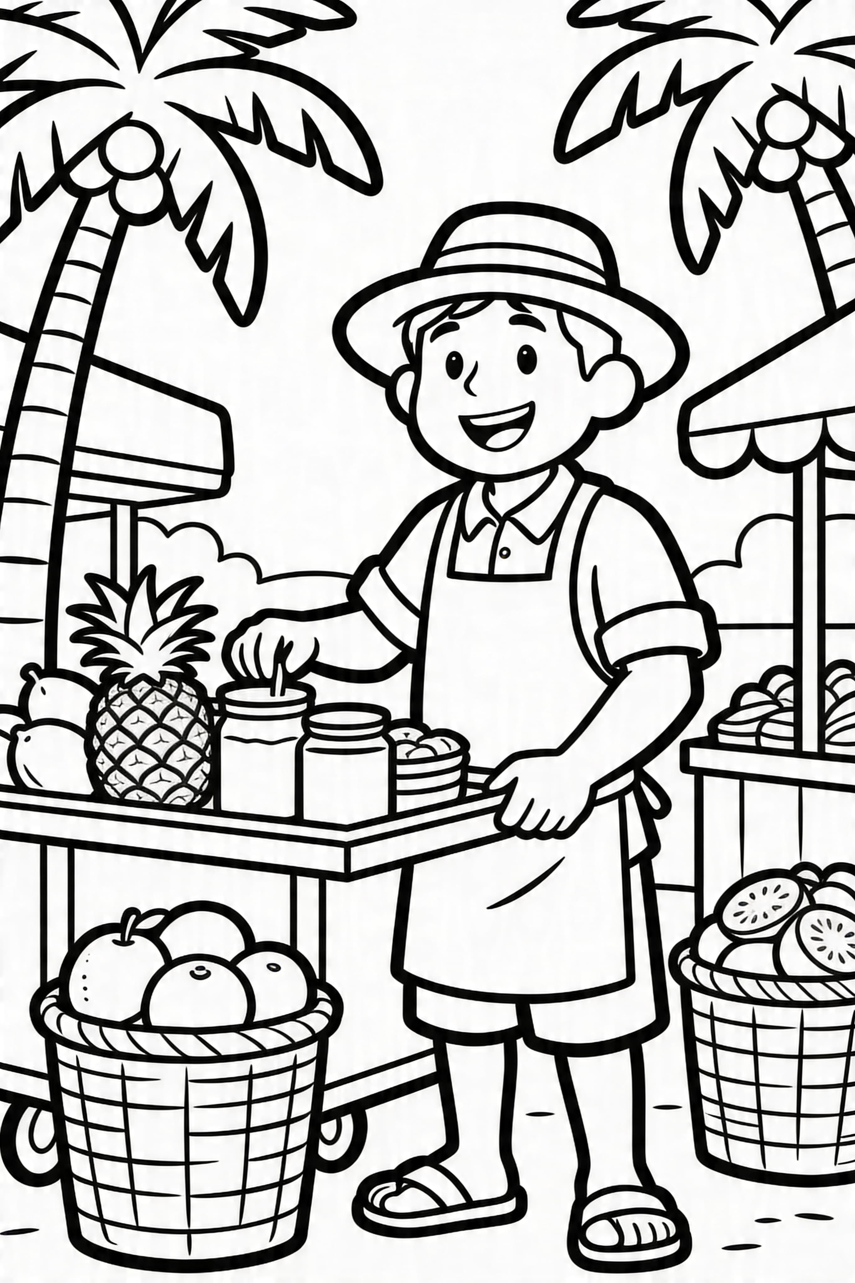 Simple Kids Coloring: Happy Street Vendor Art