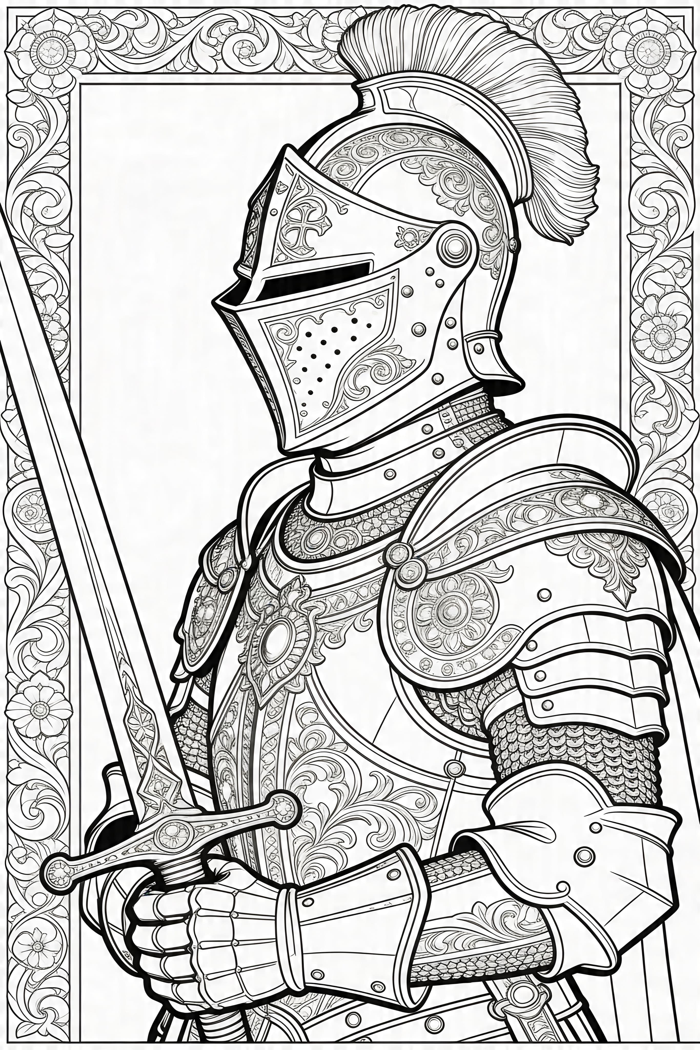 Knight in Shining Armor Coloring Page for Adults