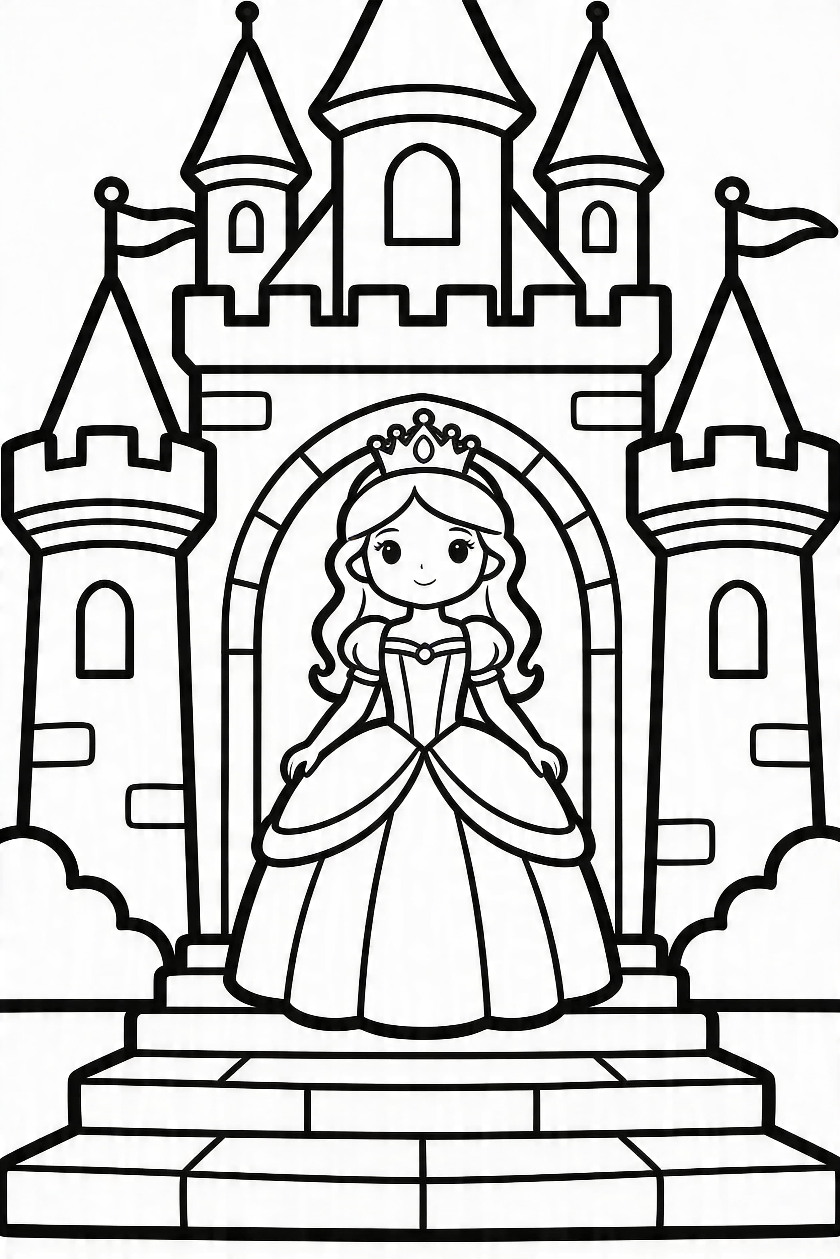Princess in a Castle Coloring Page for Kids
