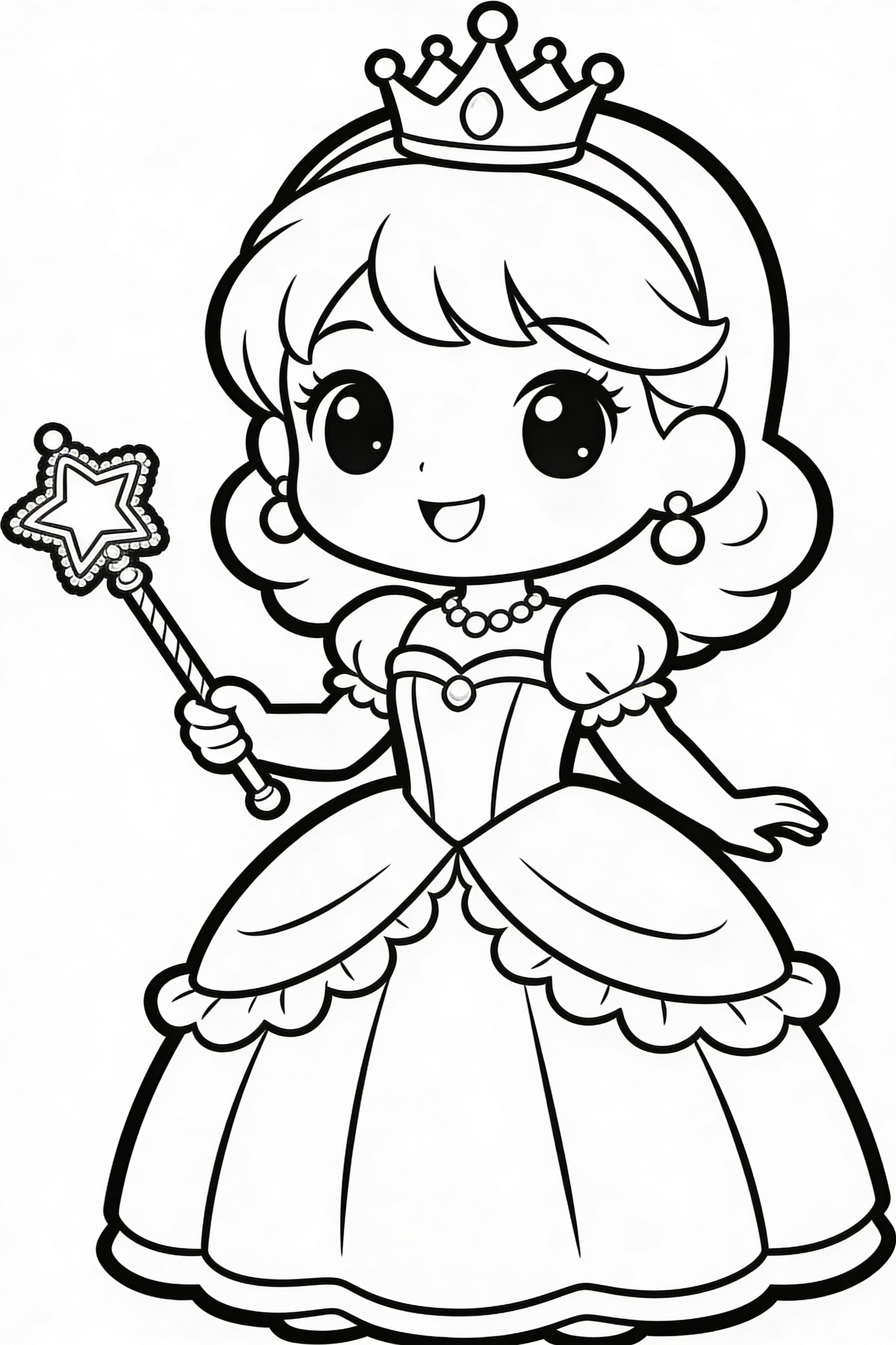 Cute cartoon princess doing princess things coloring page