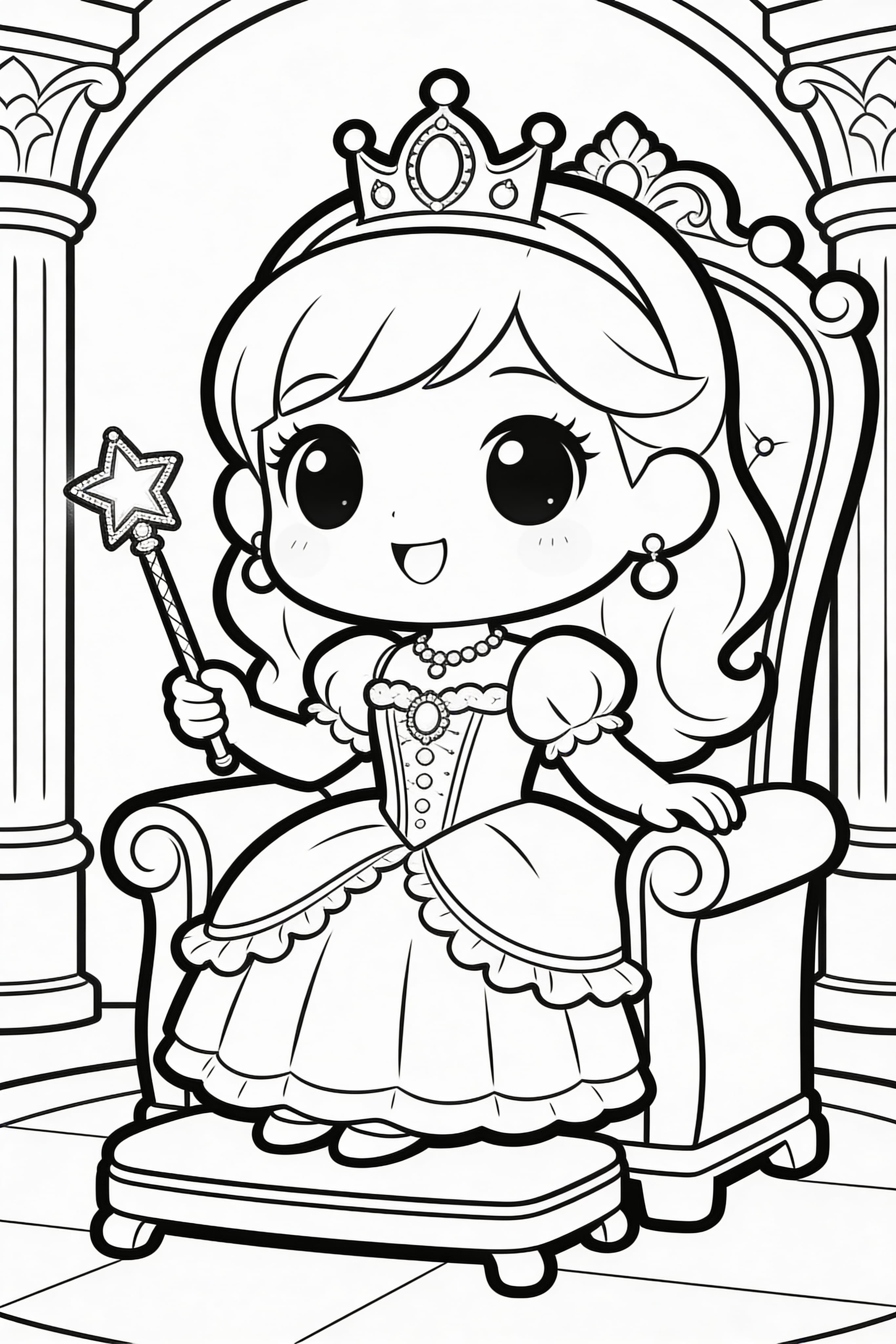 Cute Cartoon Princess Coloring Page - Free Download