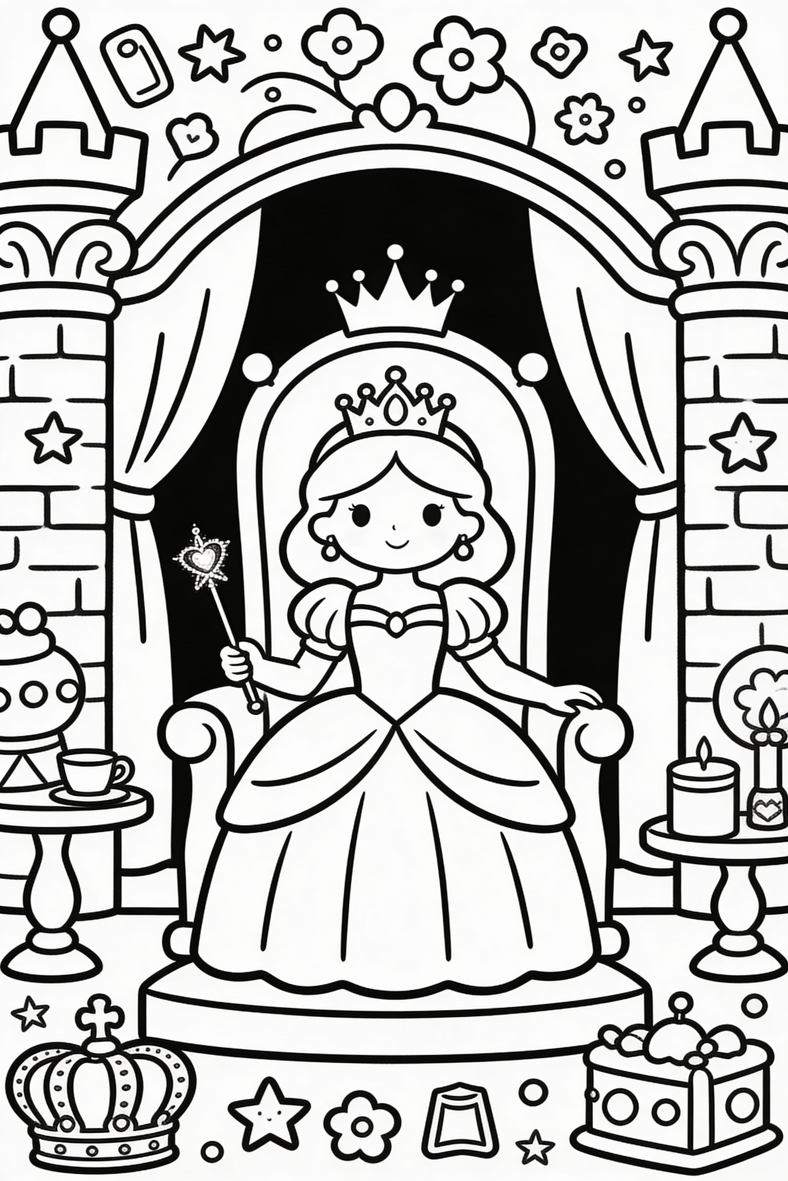 Free printable coloring page of a doodle style princess