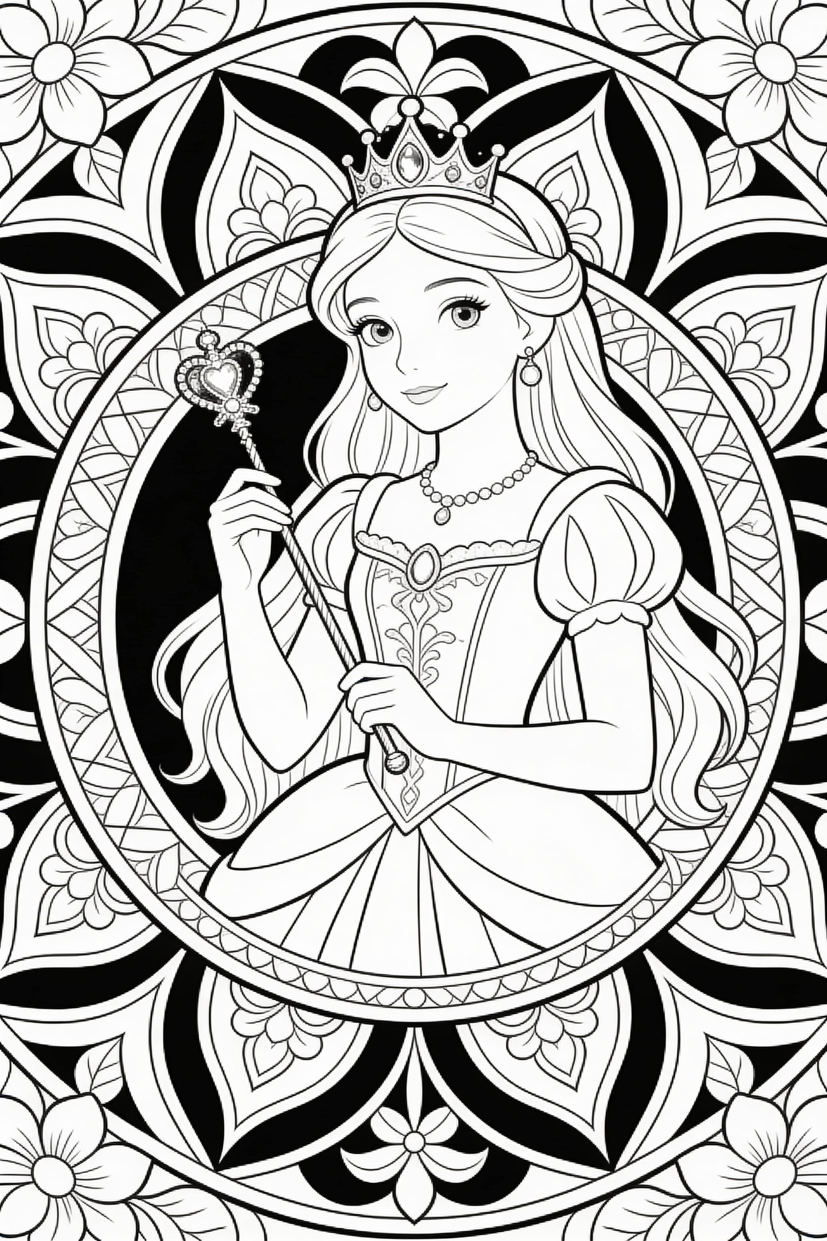 Mandala Princess Coloring Page - Free Printable