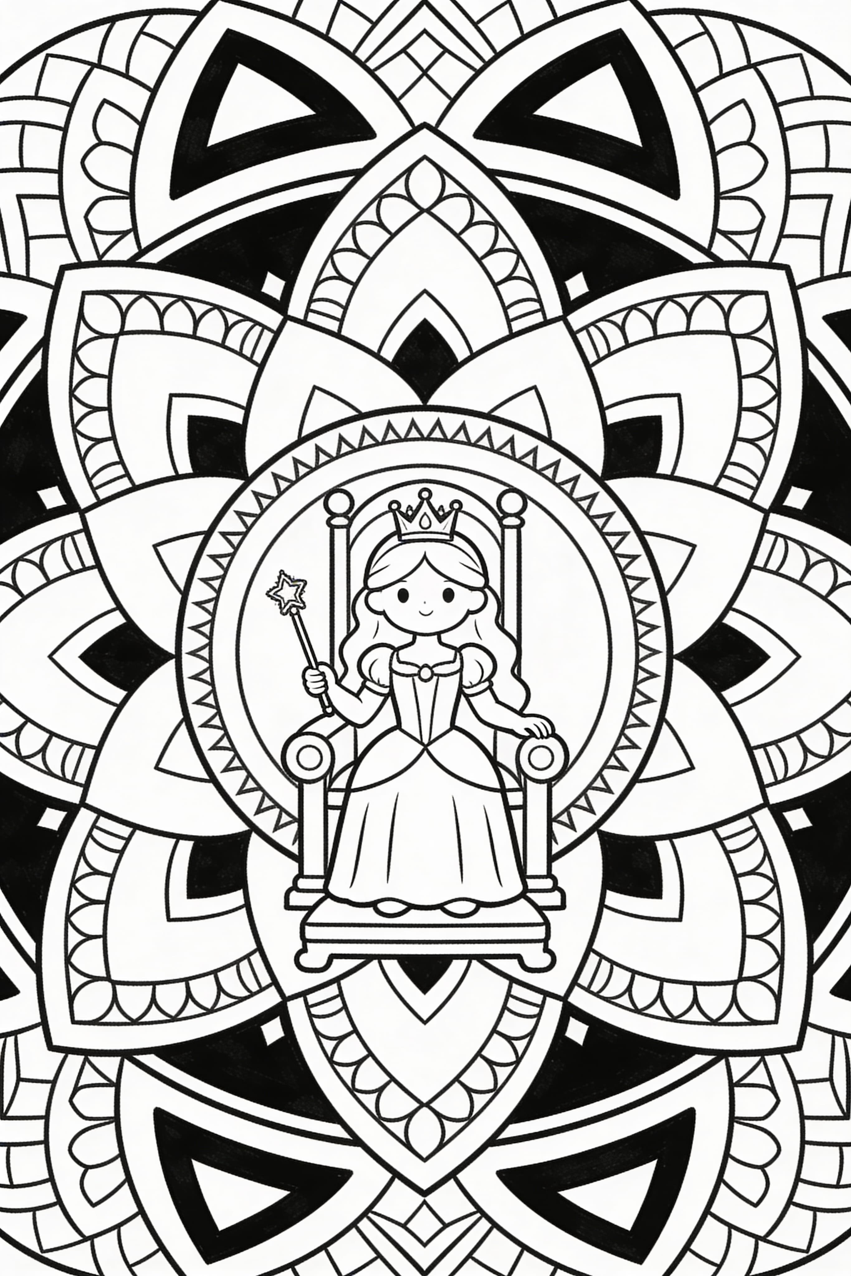 Mandala Princess Coloring Page for Kids