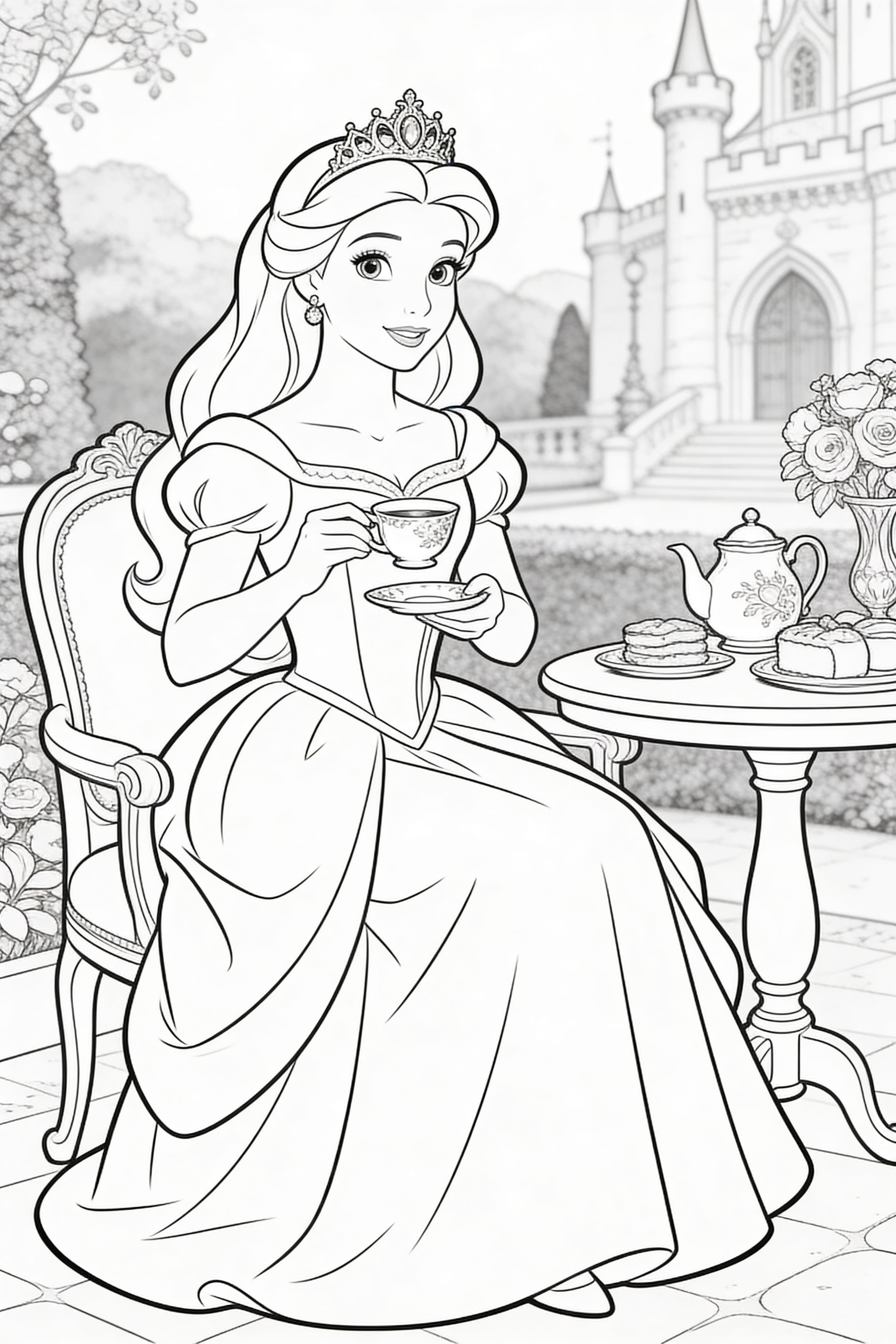 Realistic princess engaging in royal activities coloring page
