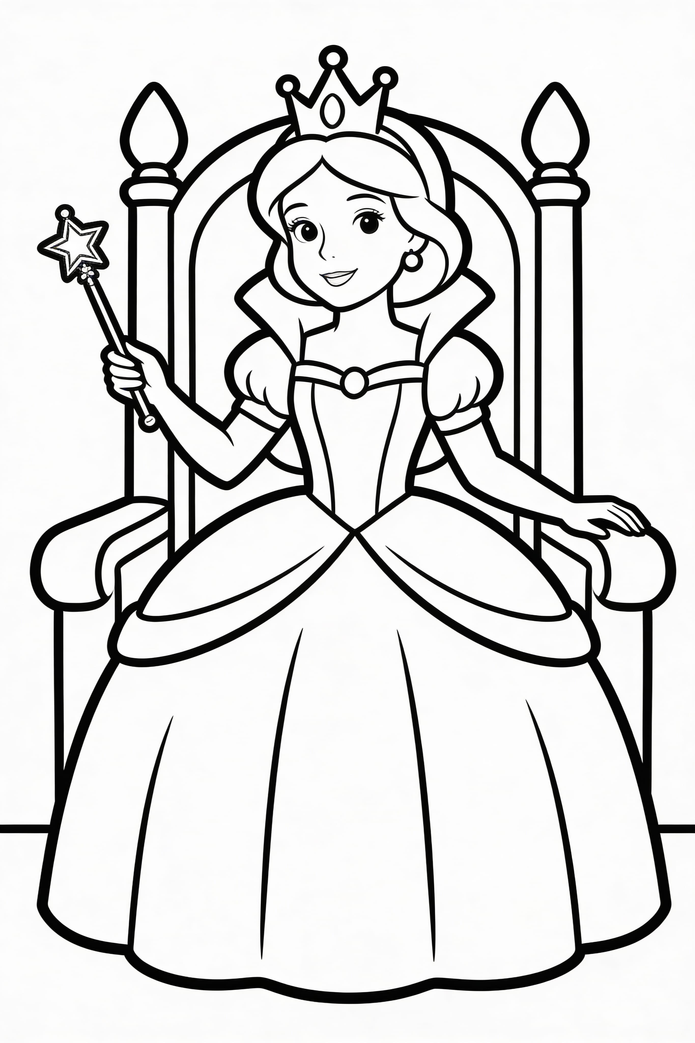 Simple kids coloring page featuring a princess doing princess things