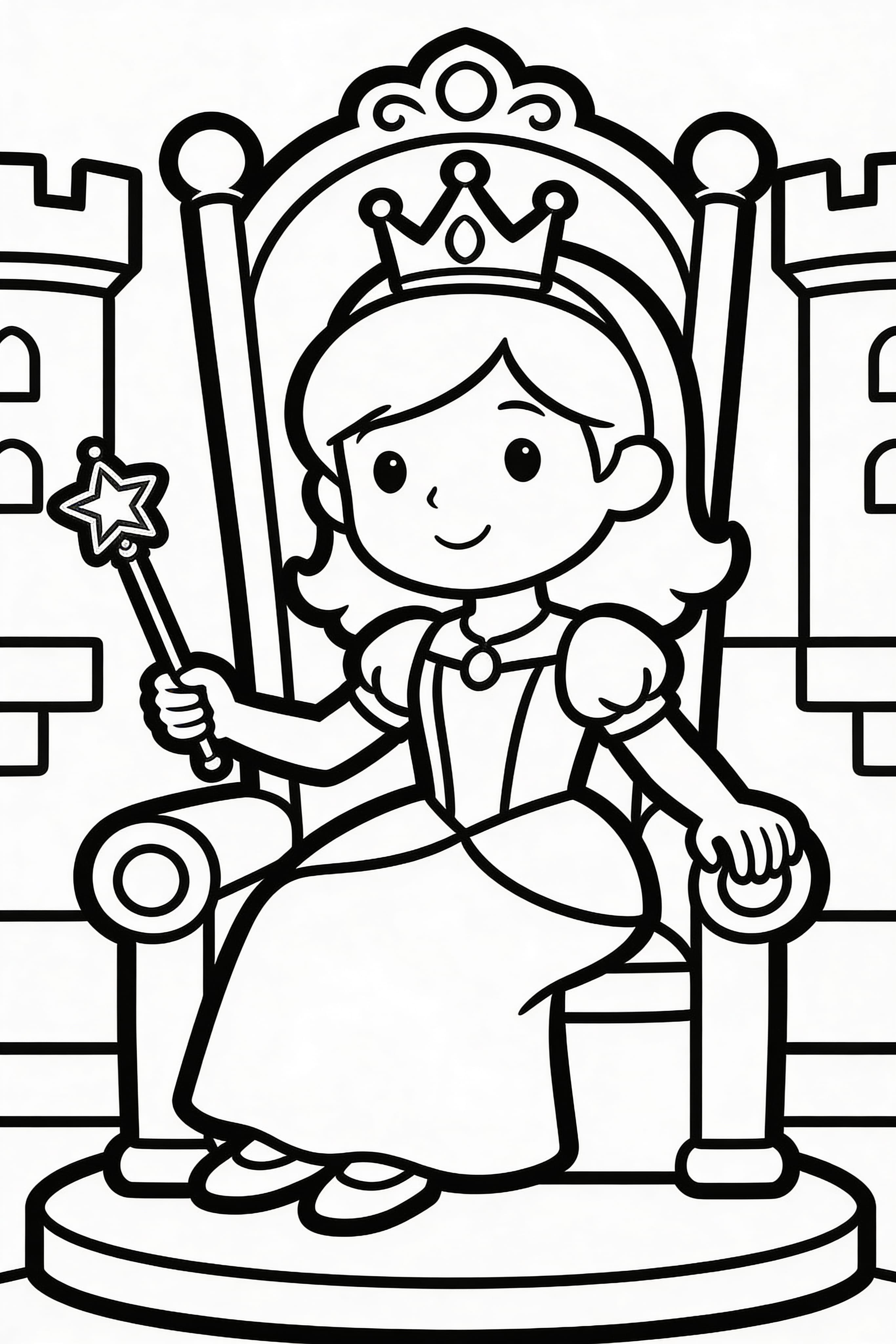 Simple princess coloring page for kids featuring a princess doing princess things