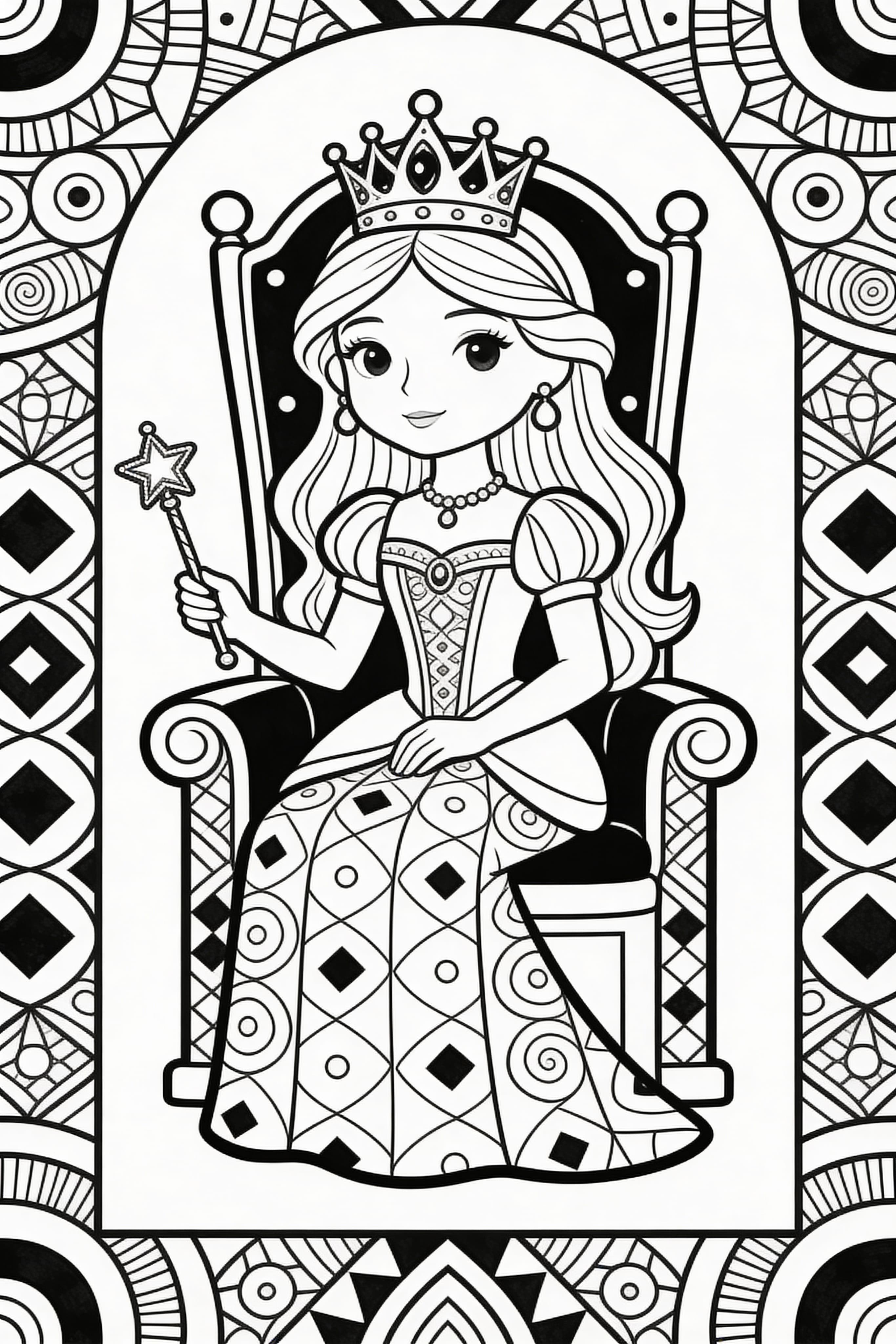 Zentangle Princess Coloring Page Printable