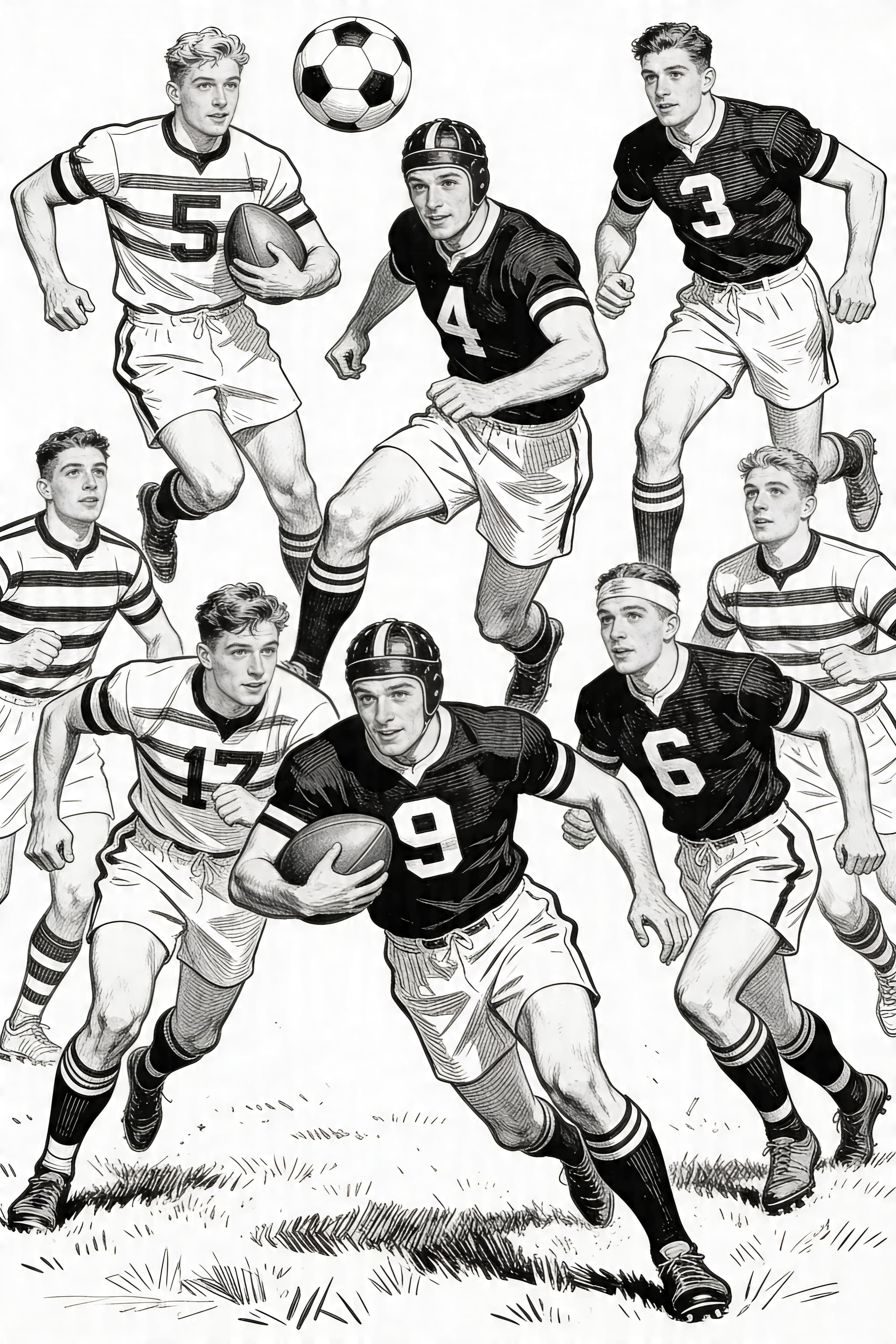 Vintage Football Players Coloring Page Free