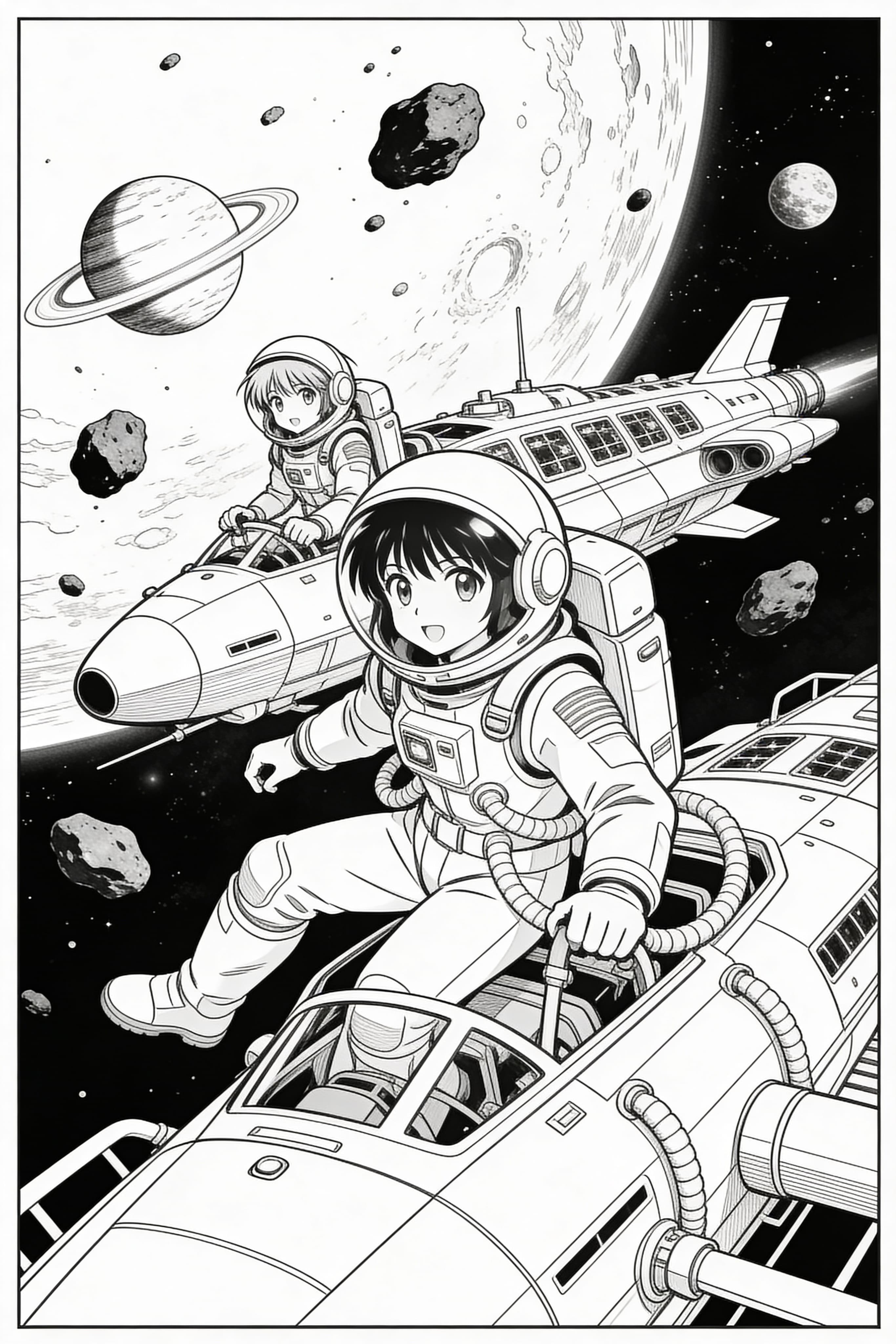 Anime Space Adventure Coloring Page Free