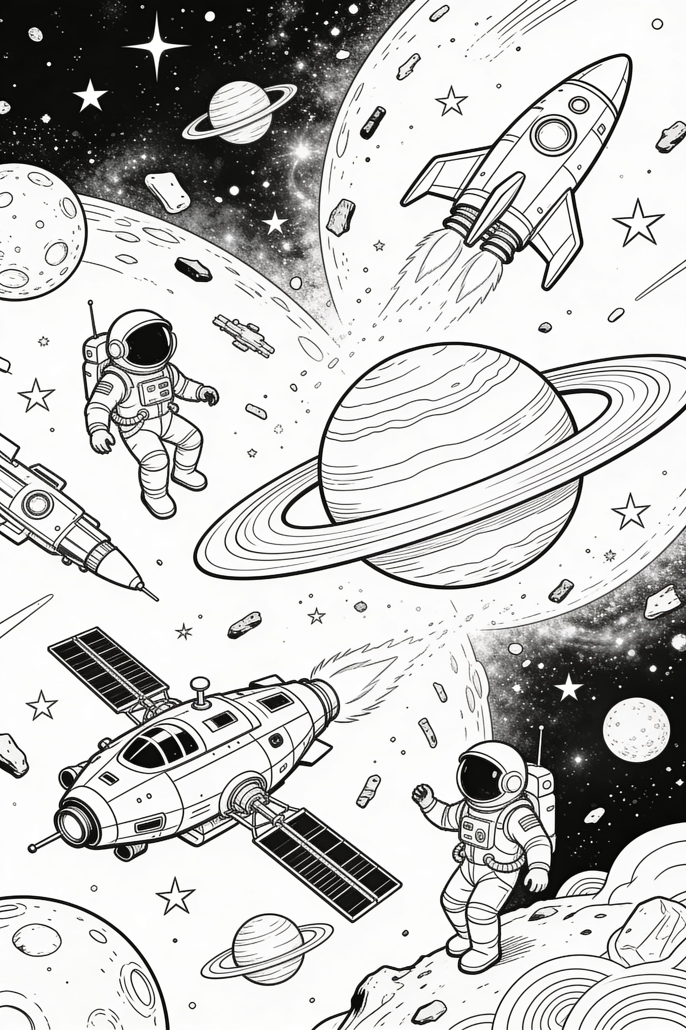 Space Adventure Coloring Page for Adults