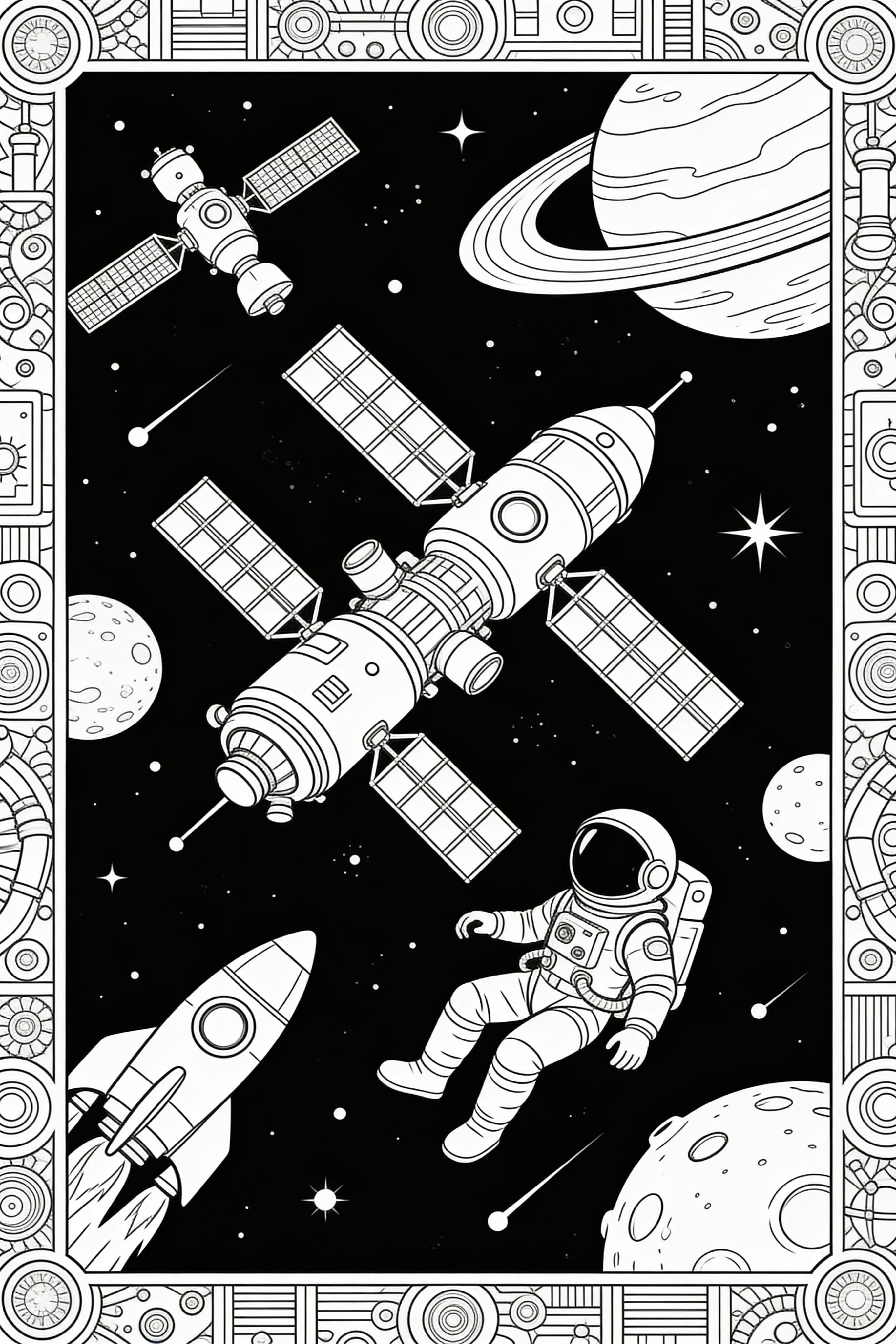 Space Adventure Coloring Page for Adults