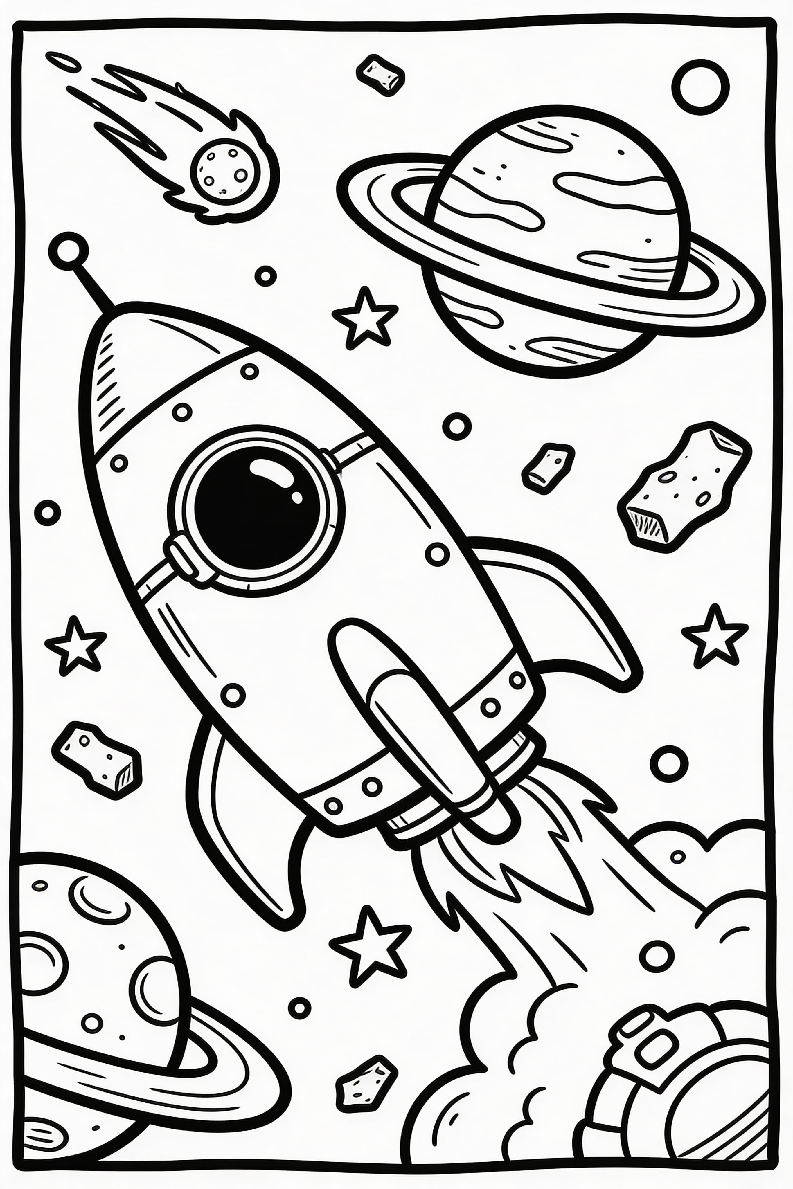 Free printable doodle style space adventure coloring page