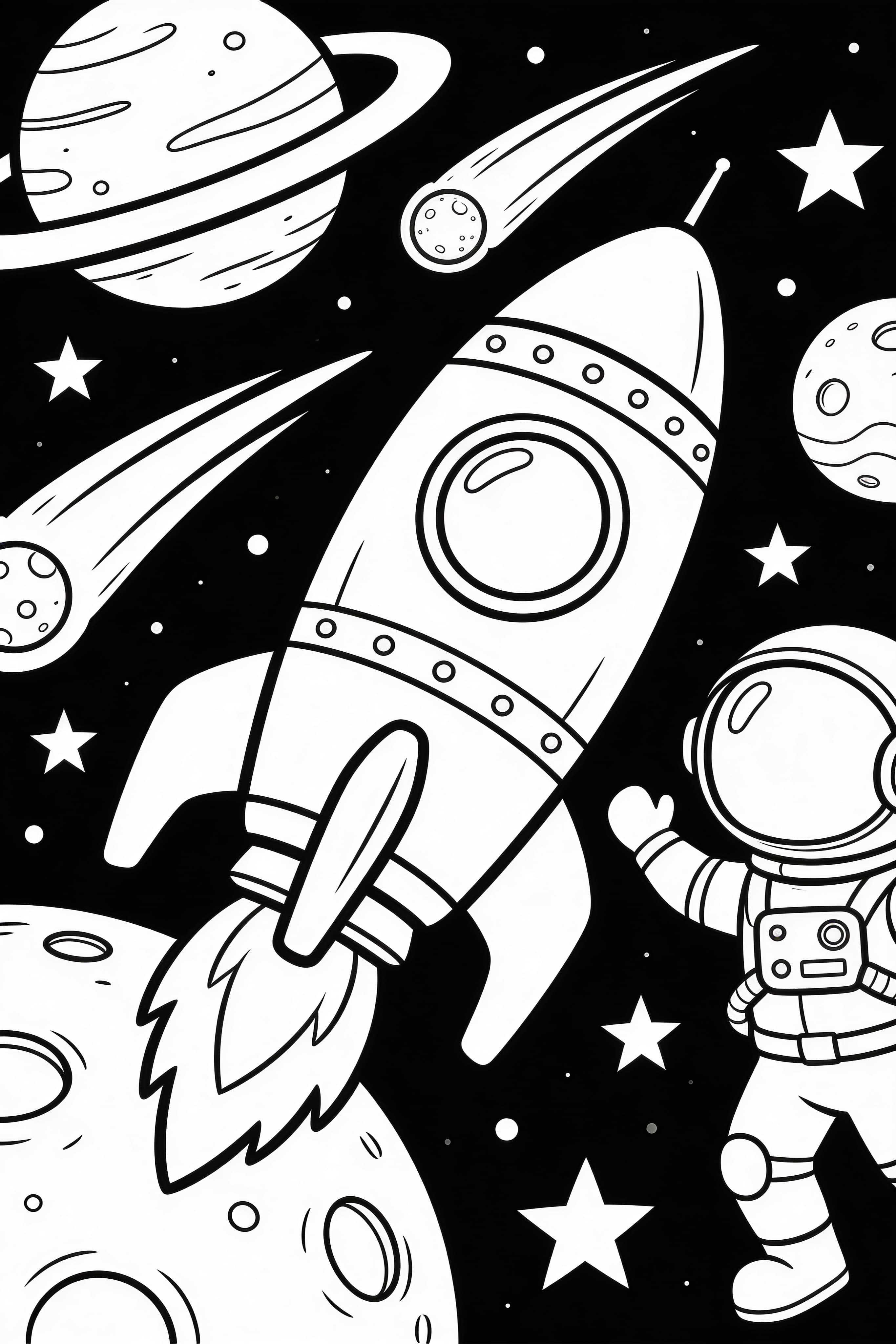 Free printable coloring page featuring space adventure for kids