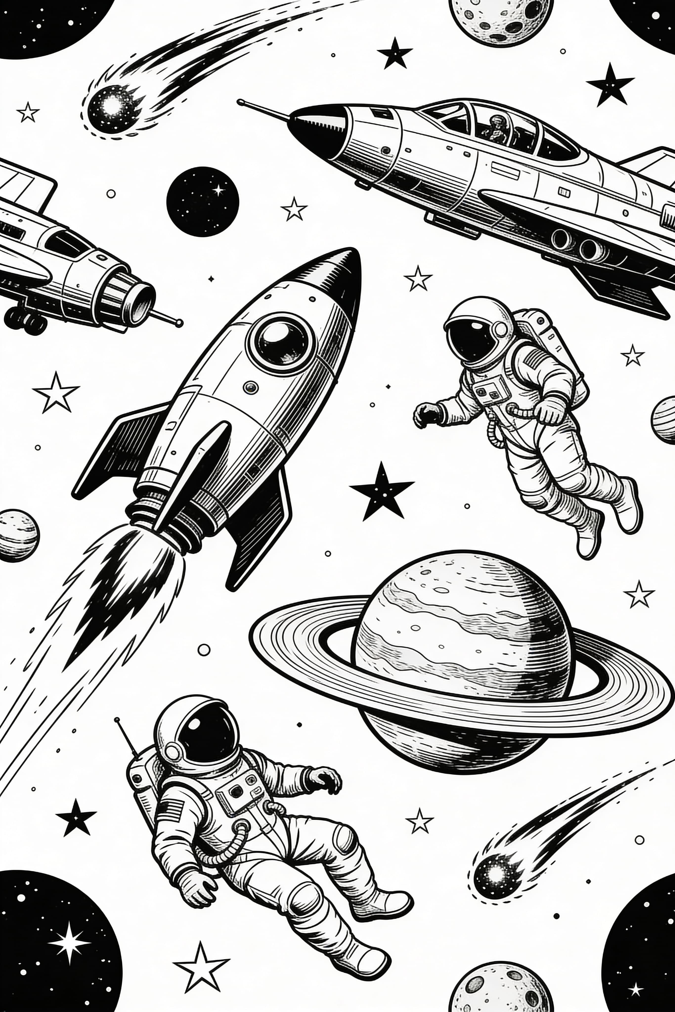 Vintage Space Adventure Coloring Page Free