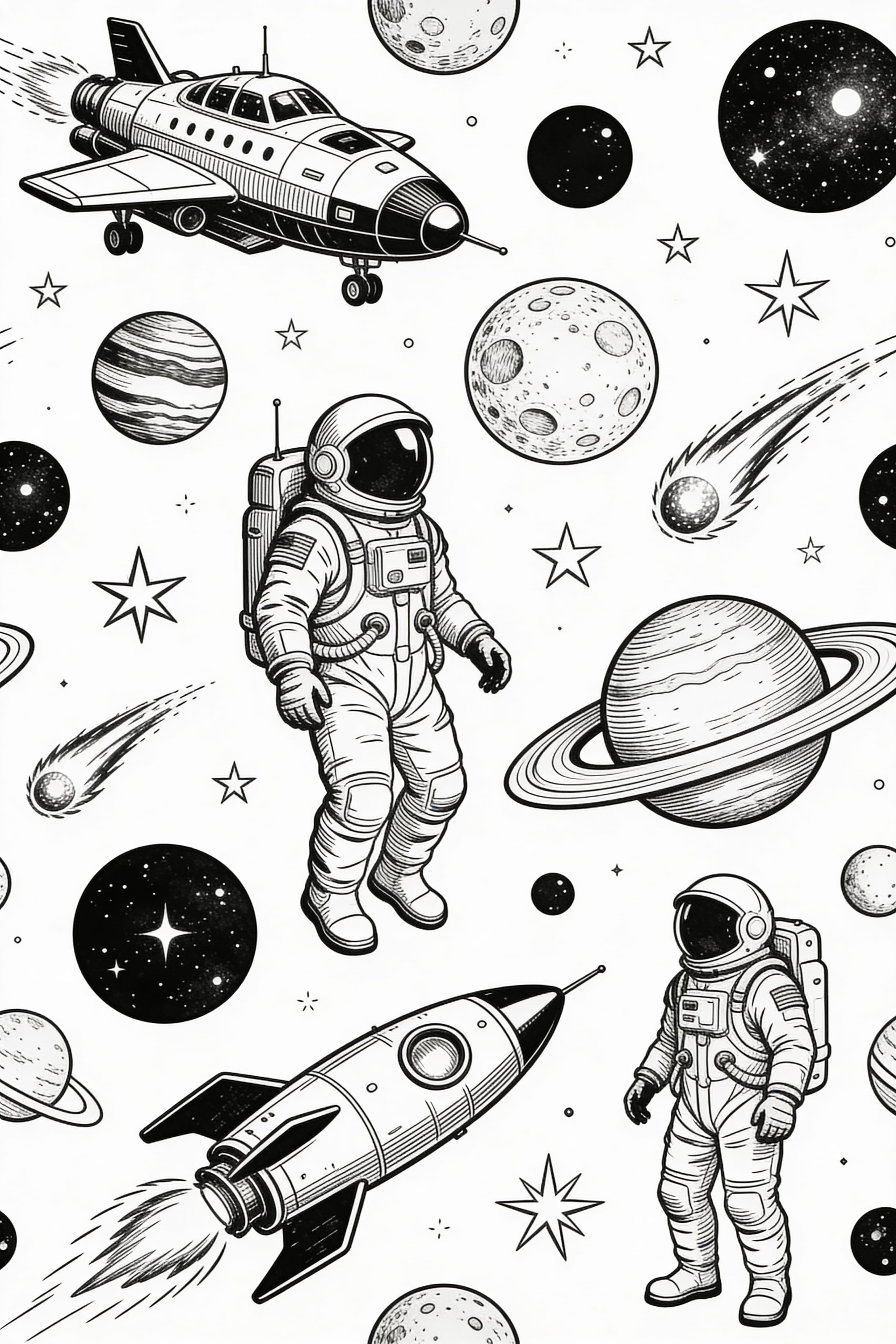 Vintage Space Adventure Coloring Page Free Download