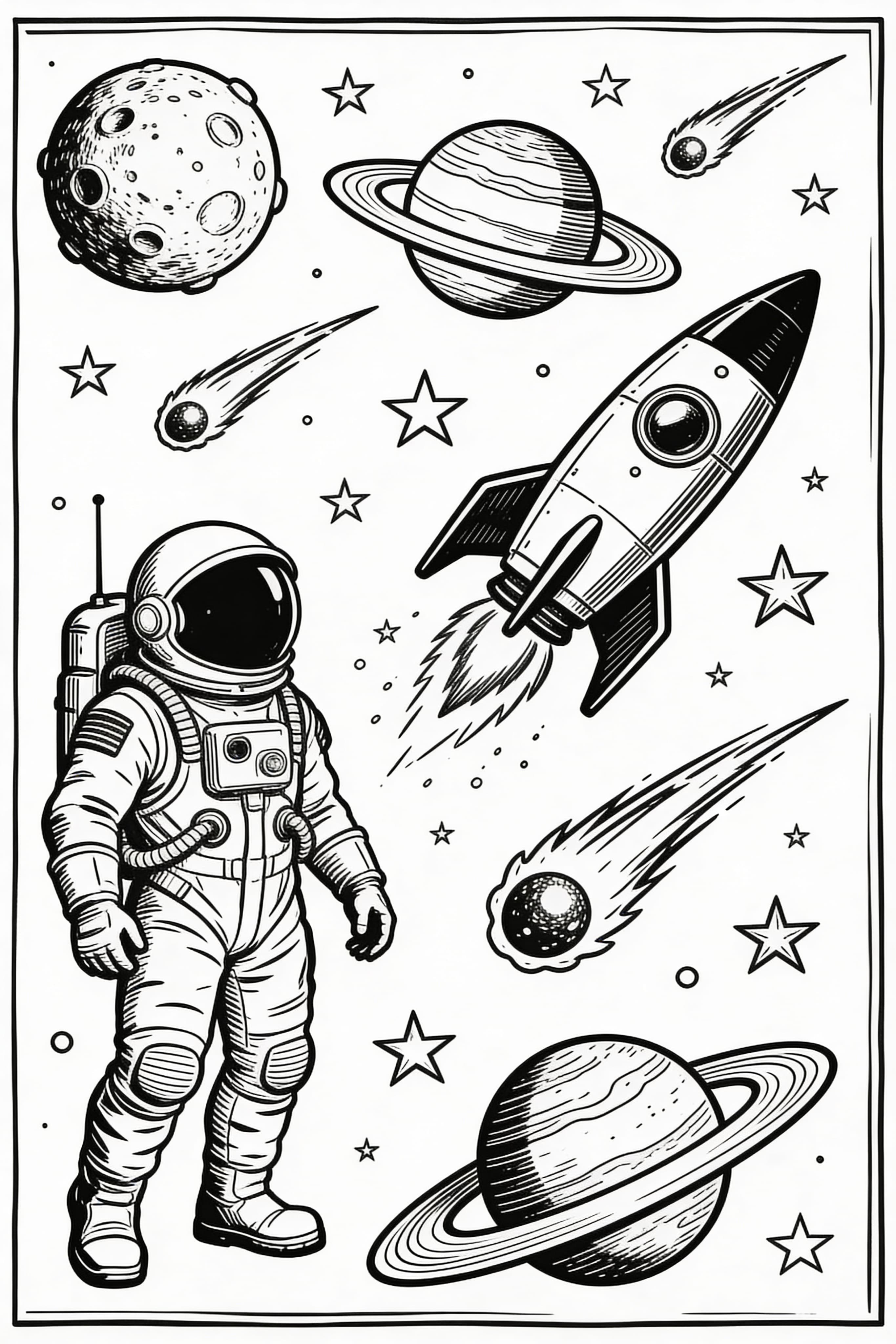 Vintage Space Adventure Coloring Page