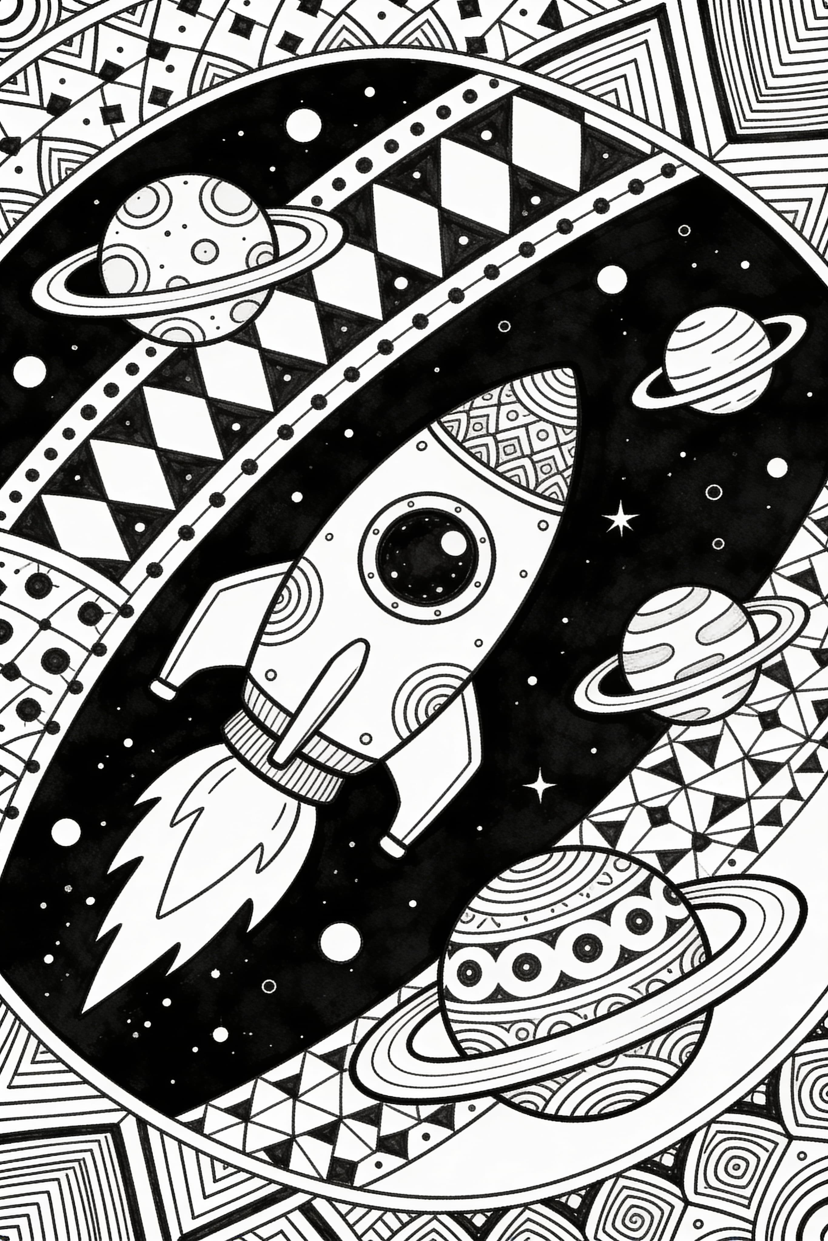 Zentangle Space Adventure Coloring Page