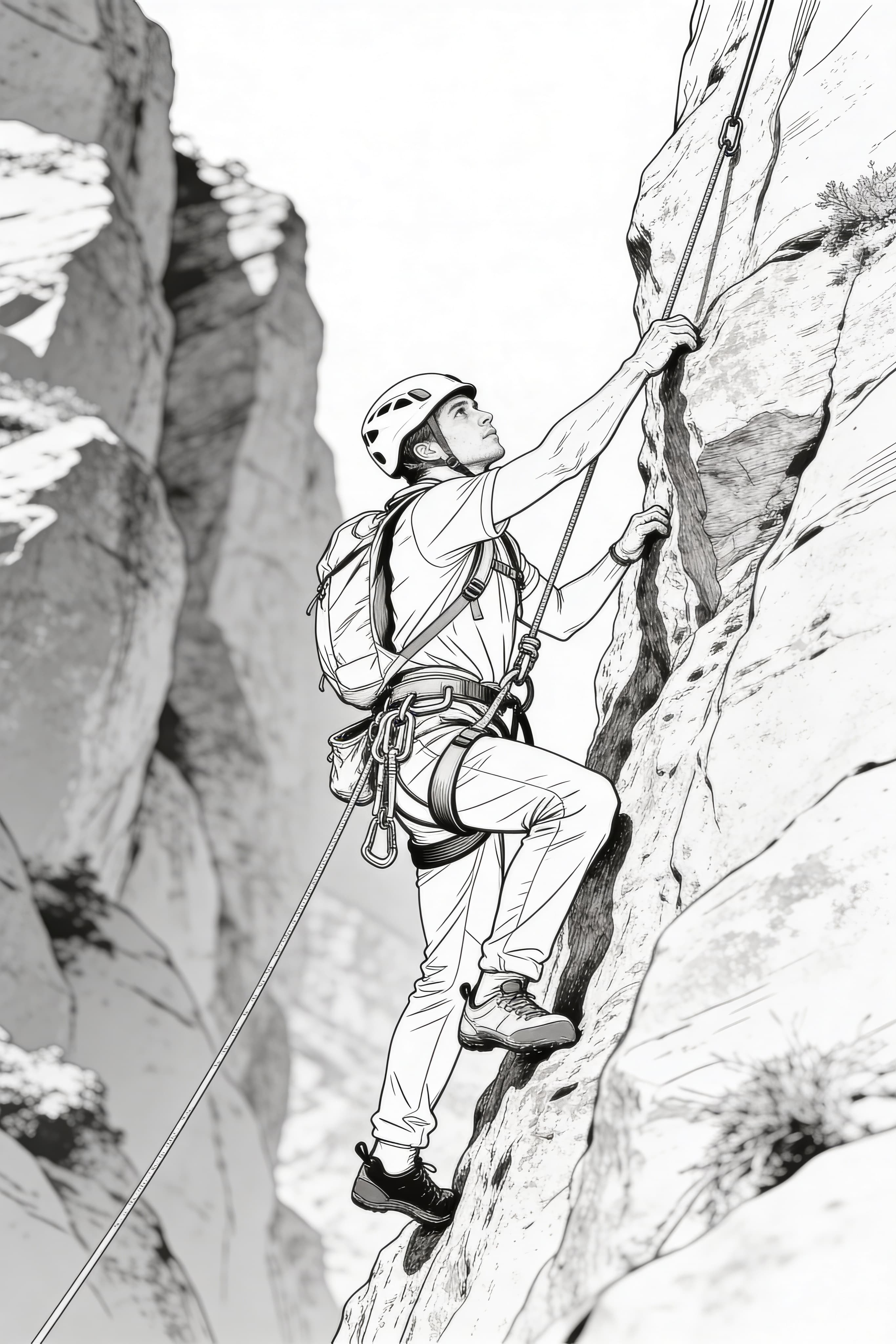 Realistic cool climber on adventure free printable coloring page
