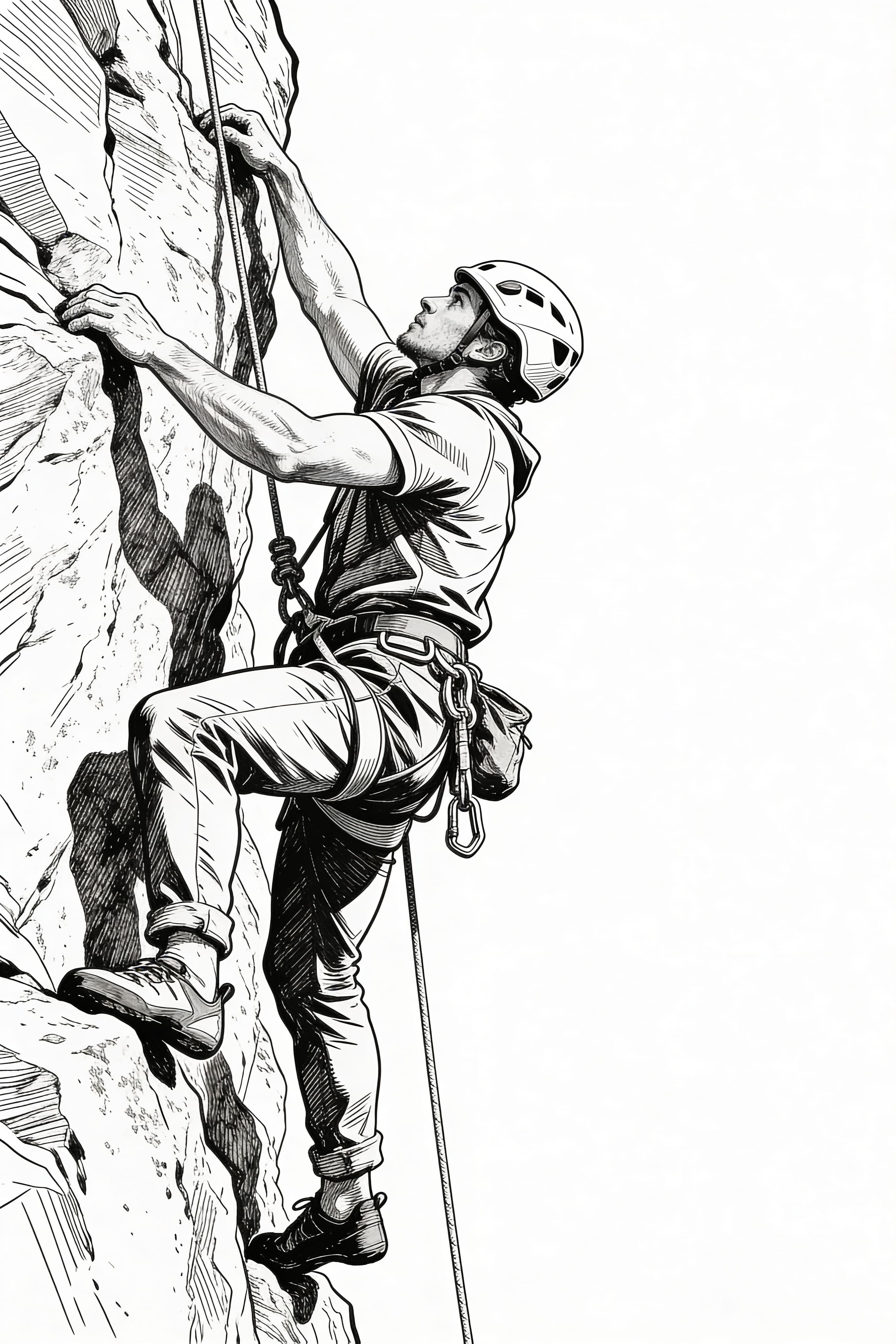Realistic cool climber on an adventure printable coloring page