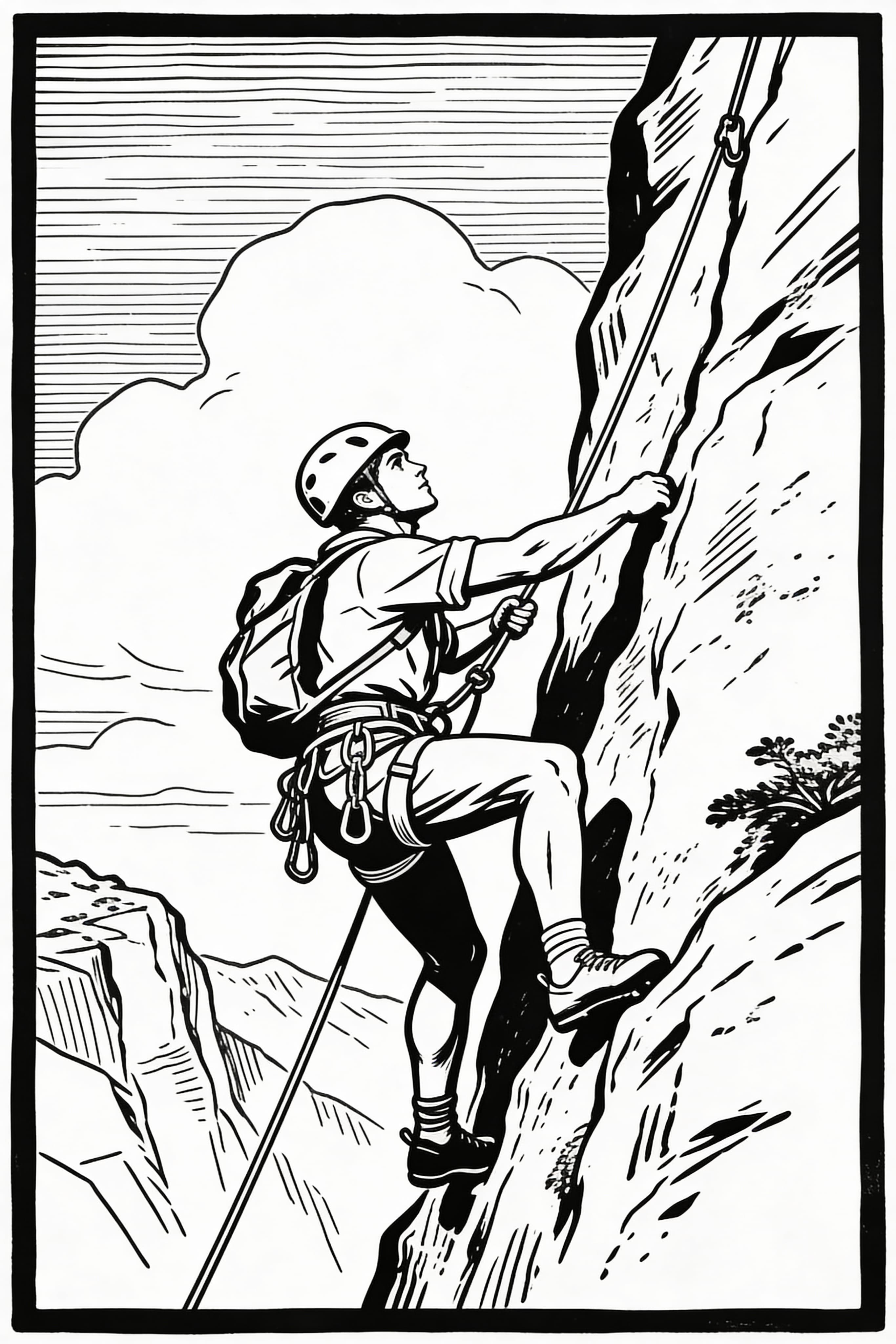 Vintage Adventure Climber Coloring Page