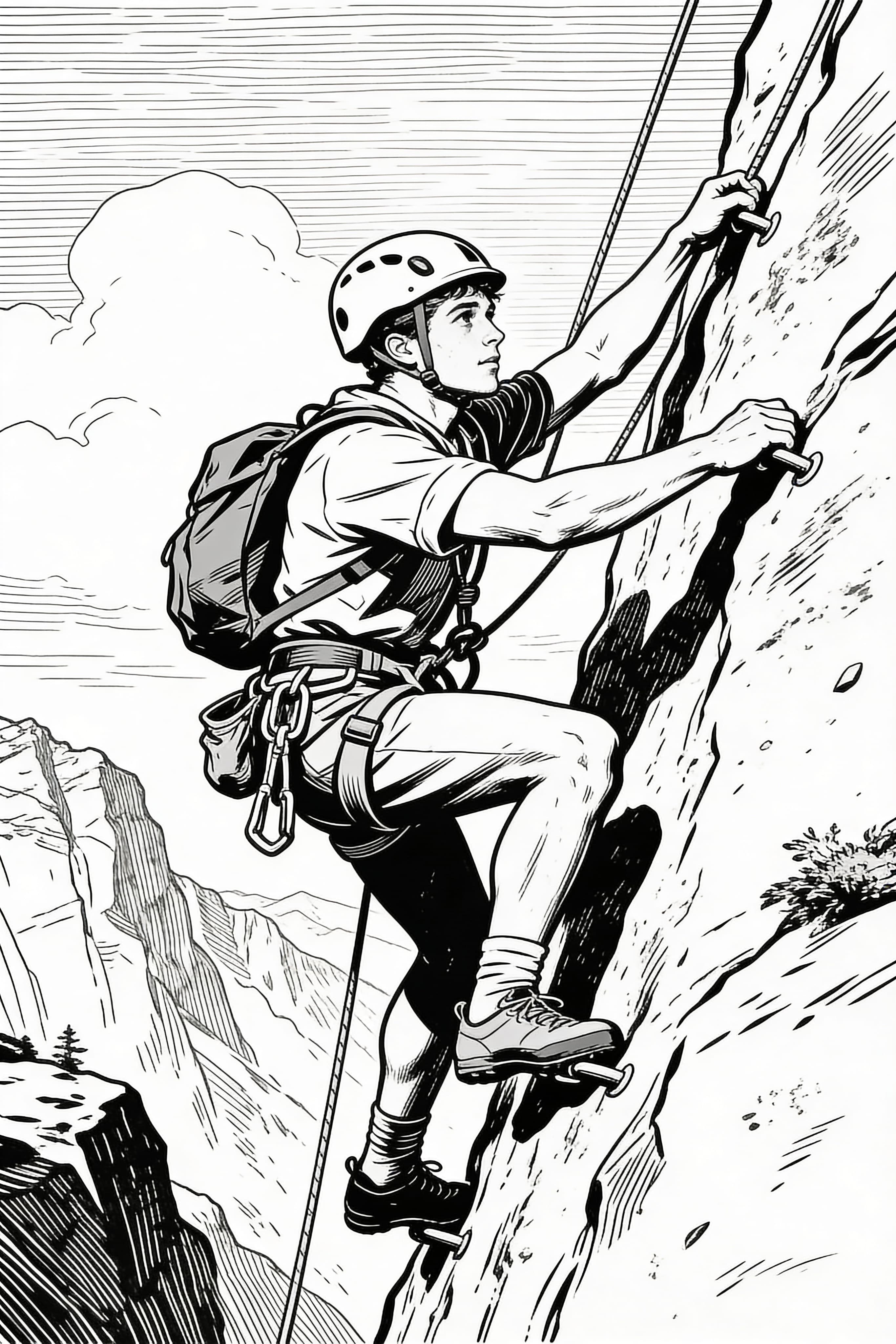 Cool Climber Adventure Coloring Page - Vintage Style